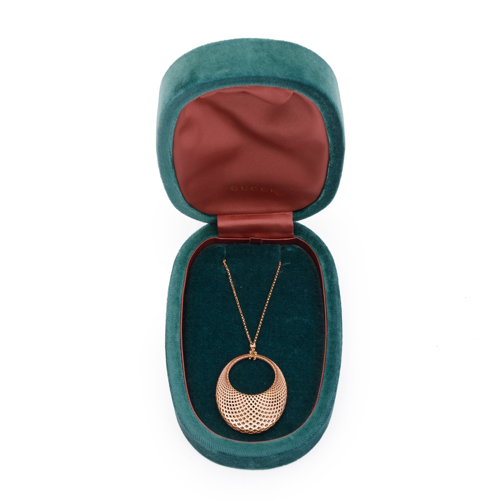 Gucci 18k Rose Gold Diamantissima Oval Pendant Necklace w/ Box