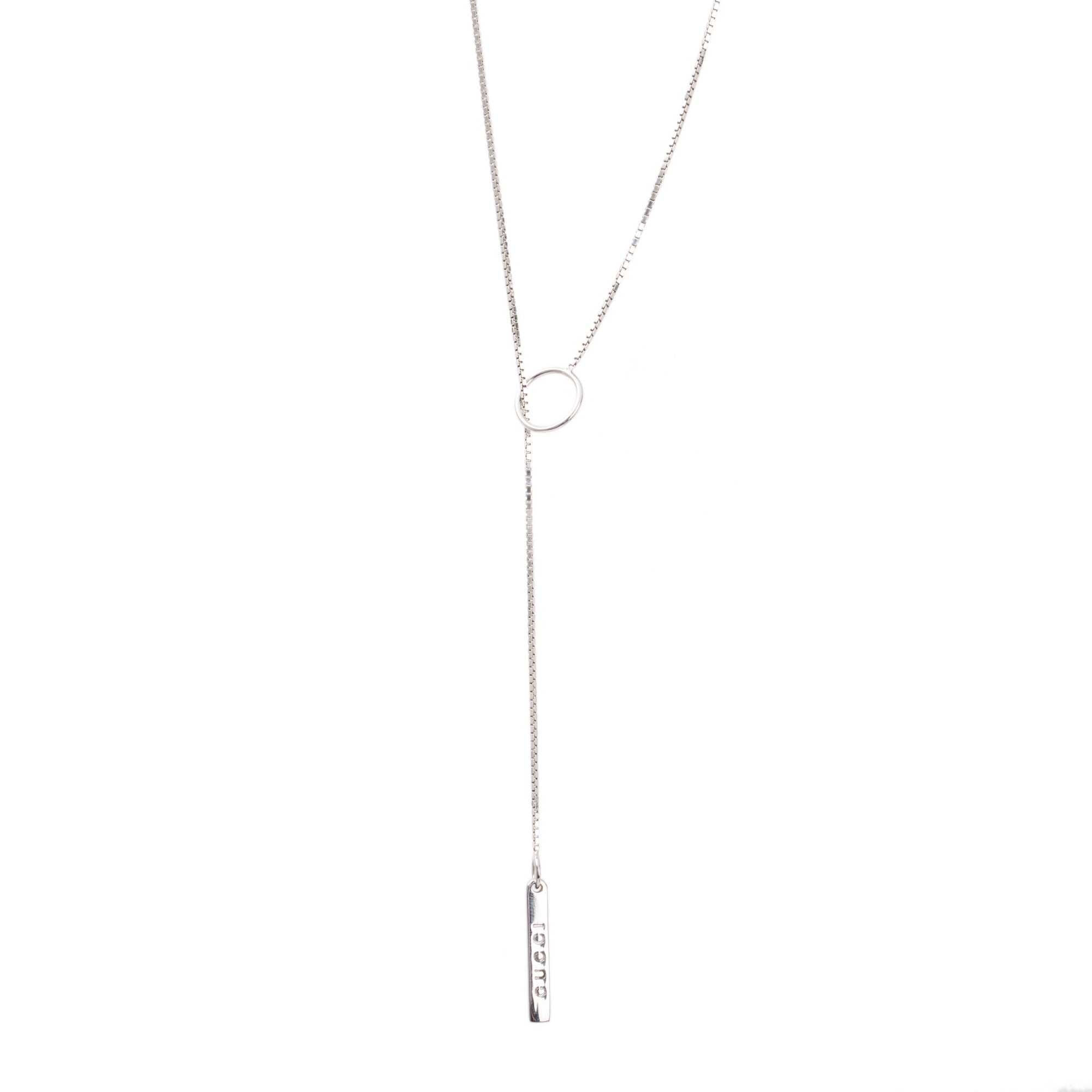 Gucci 18k White Gold 20 mm Logo Lariat Necklace