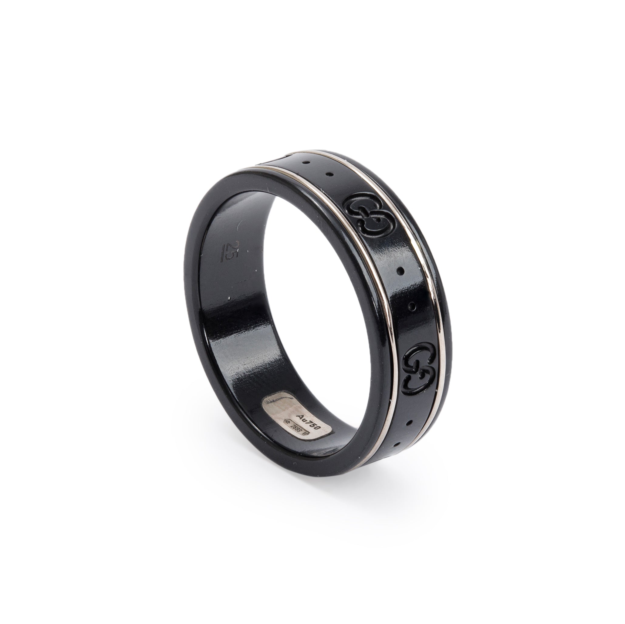 Gucci 18k White Gold & Black Corundum 7 MM Icon Band Ring, Size 11 w/ Box