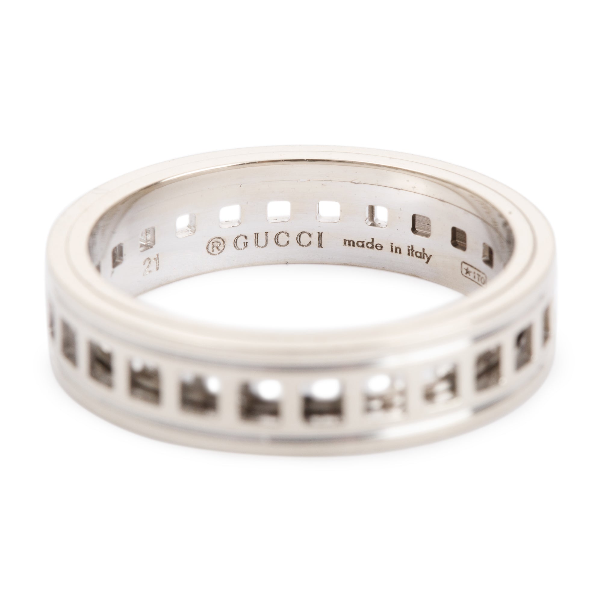 Gucci 18k White Gold Cut Out Spinning Ring, Size 21 9.25