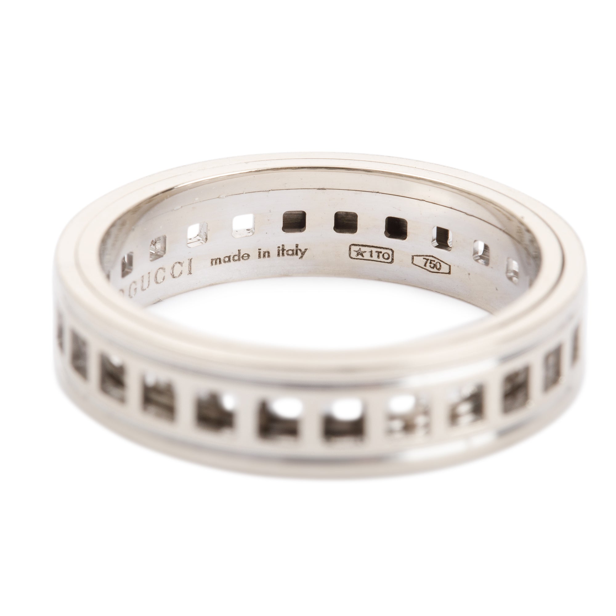 Gucci 18k White Gold Cut Out Spinning Ring, Size 21 9.25