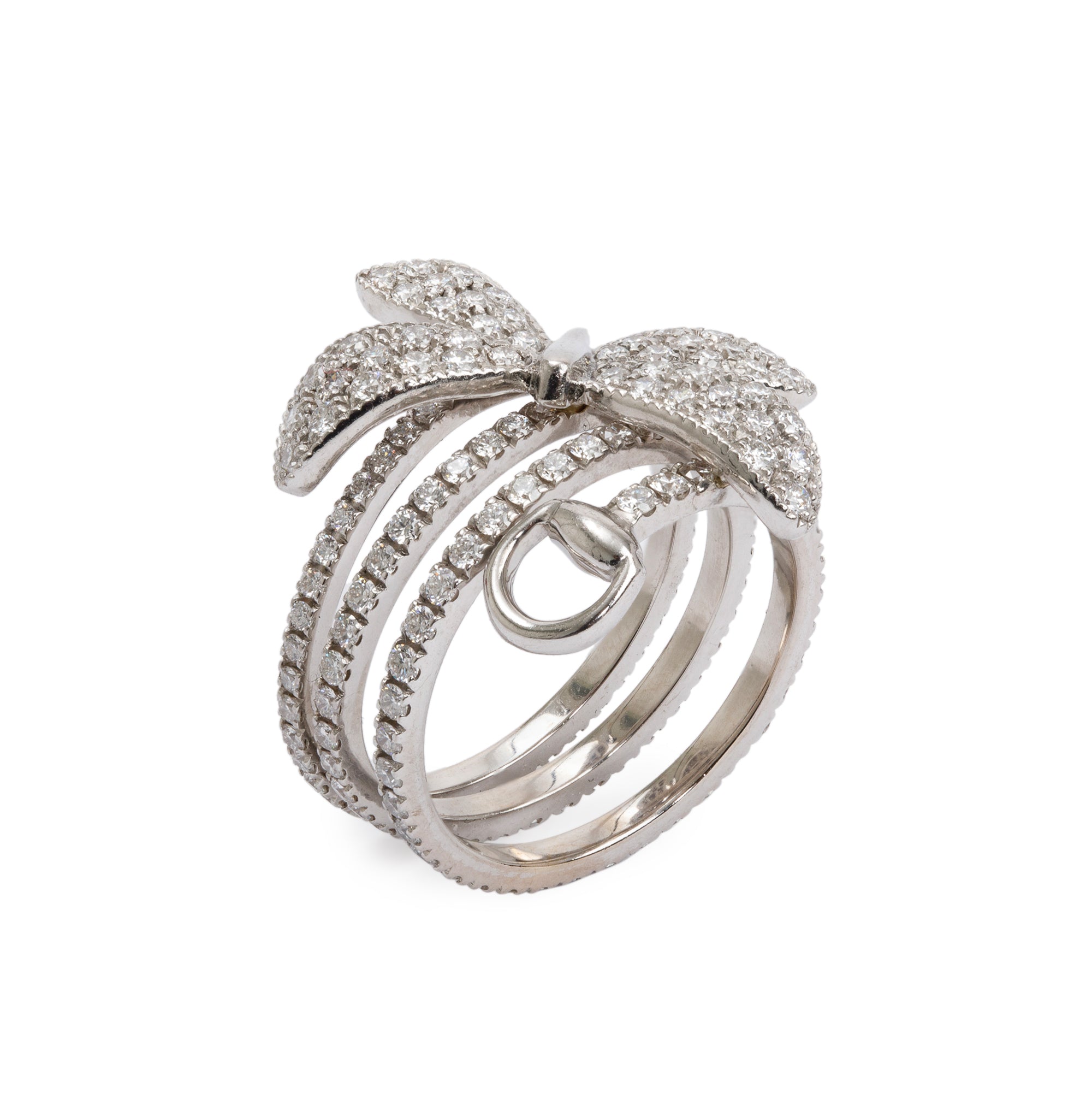Gucci 18k White Gold Diamond Flora Butterfly Ring, Size 14 6.5