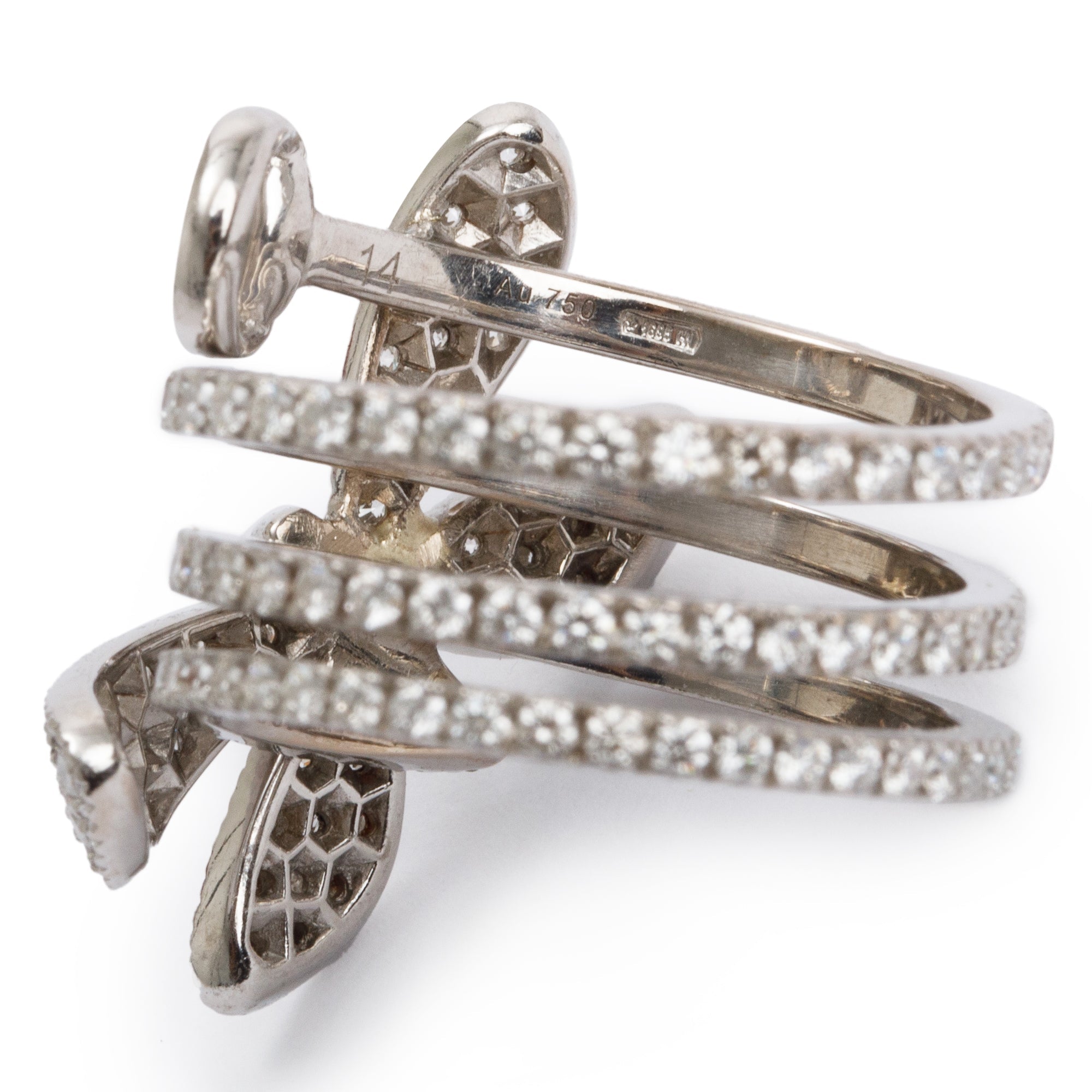 Gucci 18k White Gold Diamond Flora Butterfly Ring, Size 14 6.5