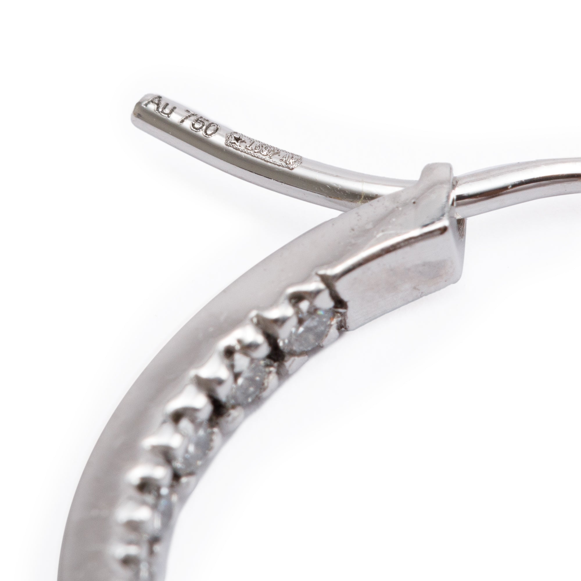 Gucci 18k White Gold Diamond GG Running Hoop Earrings w/ Box