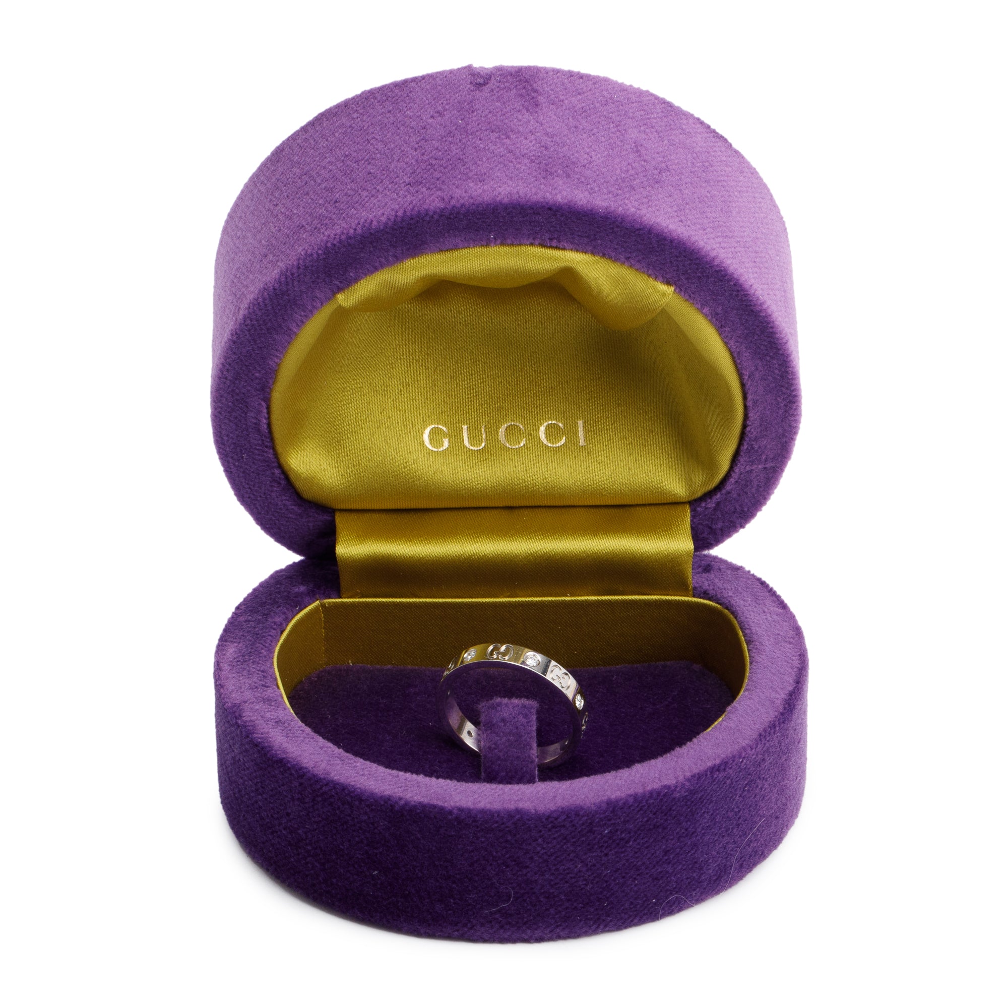 Gucci 18k White Gold Diamond Icon Ring, Size 22 10 w/ Box