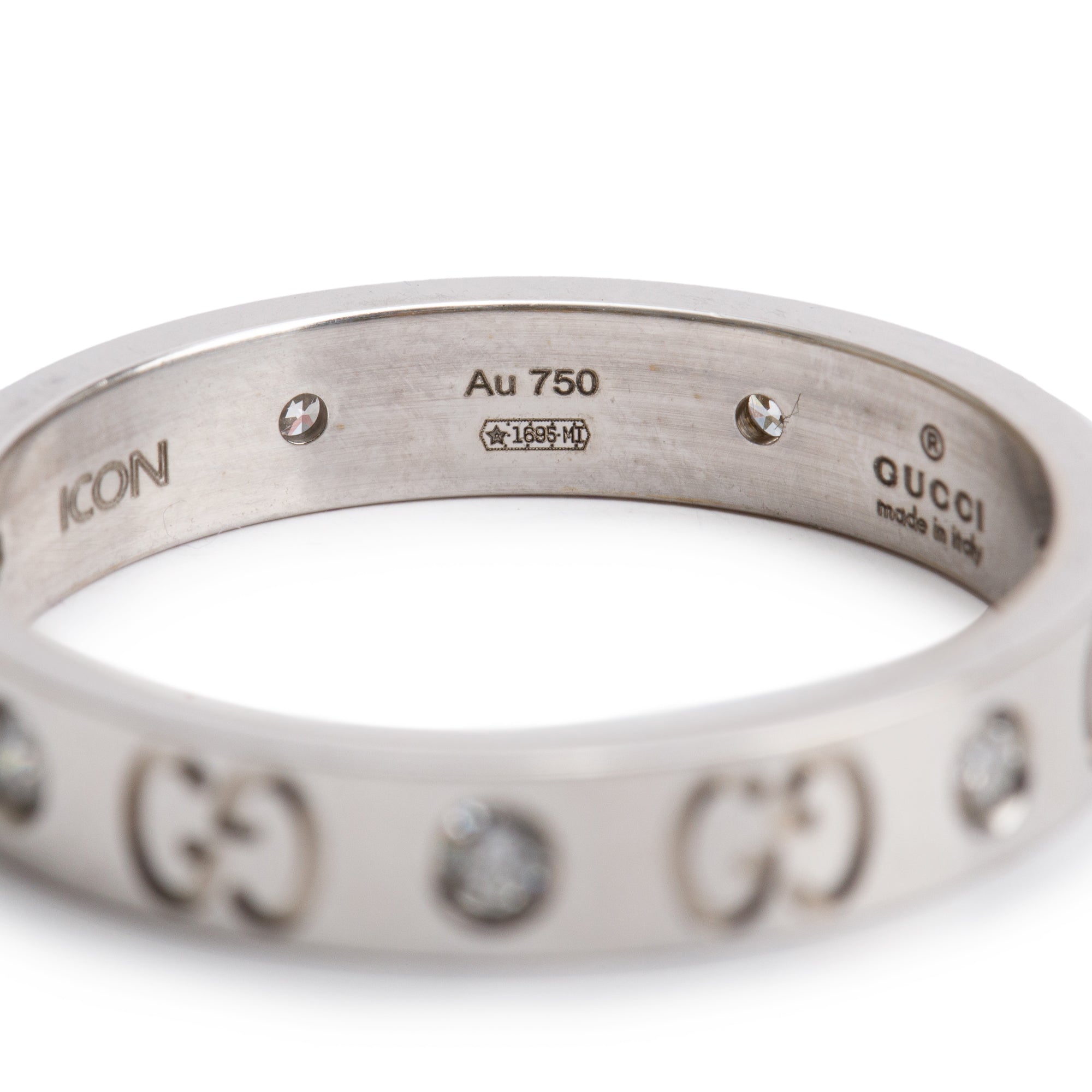 Gucci 18k White Gold Diamond Icon Ring, Size 22 10 w/ Box
