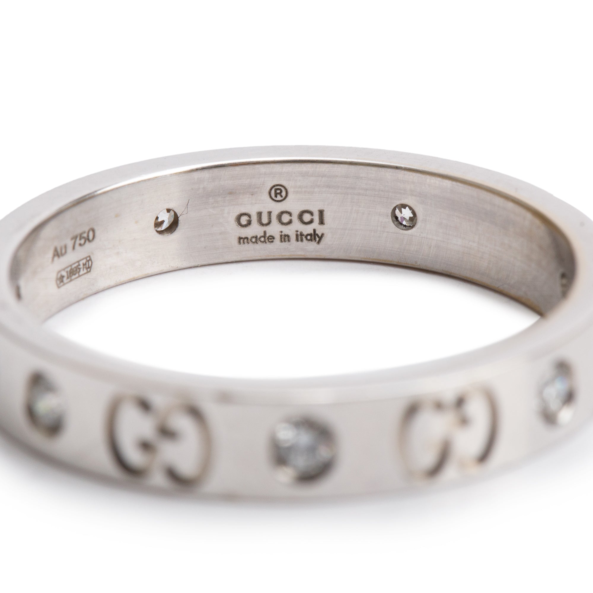 Gucci 18k White Gold Diamond Icon Ring, Size 22 10 w/ Box
