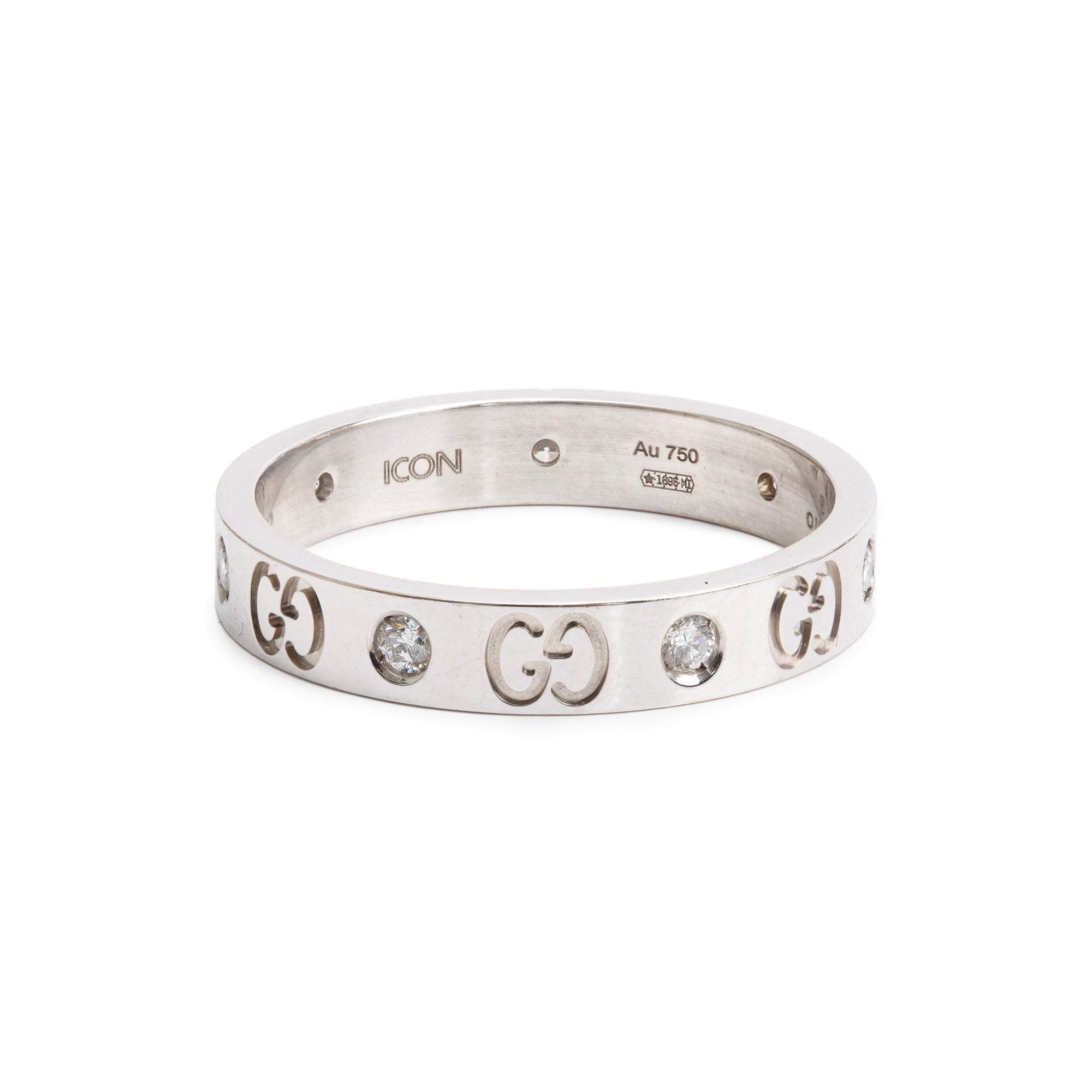 Gucci 18k White Gold Diamond Icon Ring, Size 22 10 w/ Box