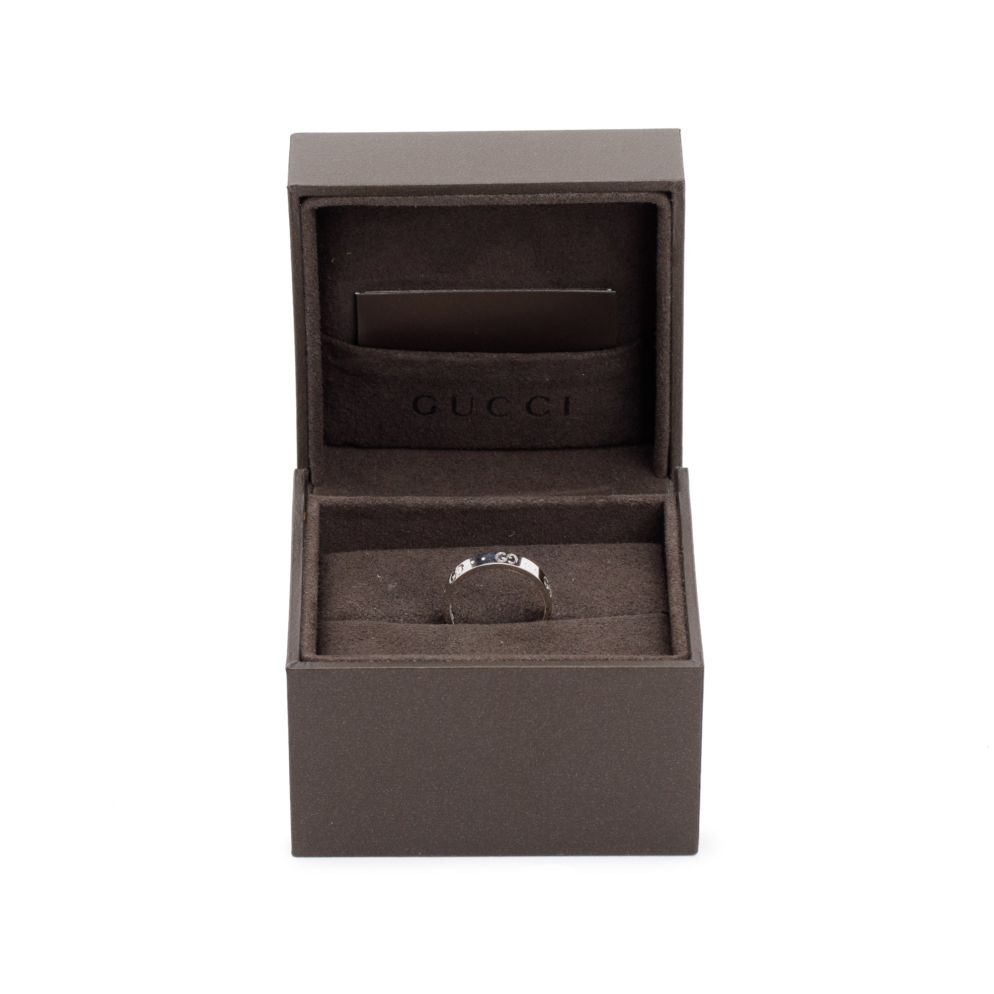 Gucci 18k White Gold Icon Thin Band 4 MM Ring, Size 15 7 w/ Box