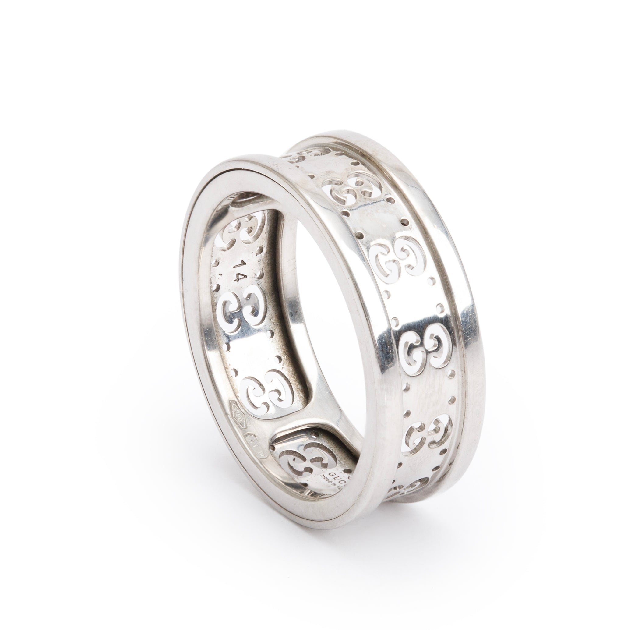 Gucci 18k White Gold Icon Twirl Band Ring, Size 14 6.75