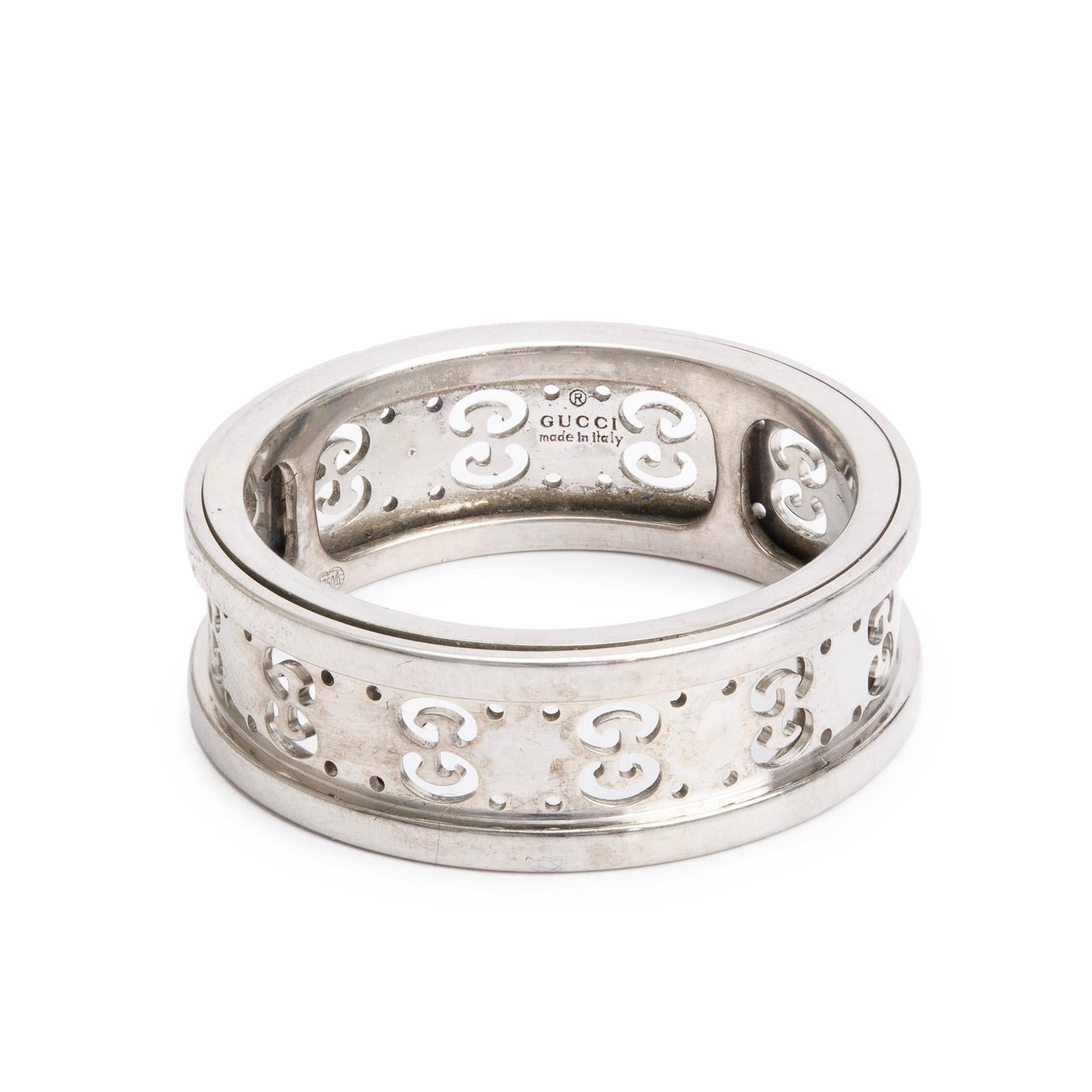 Gucci 18k White Gold Icon Twirl Band Ring, Size 14 6.75