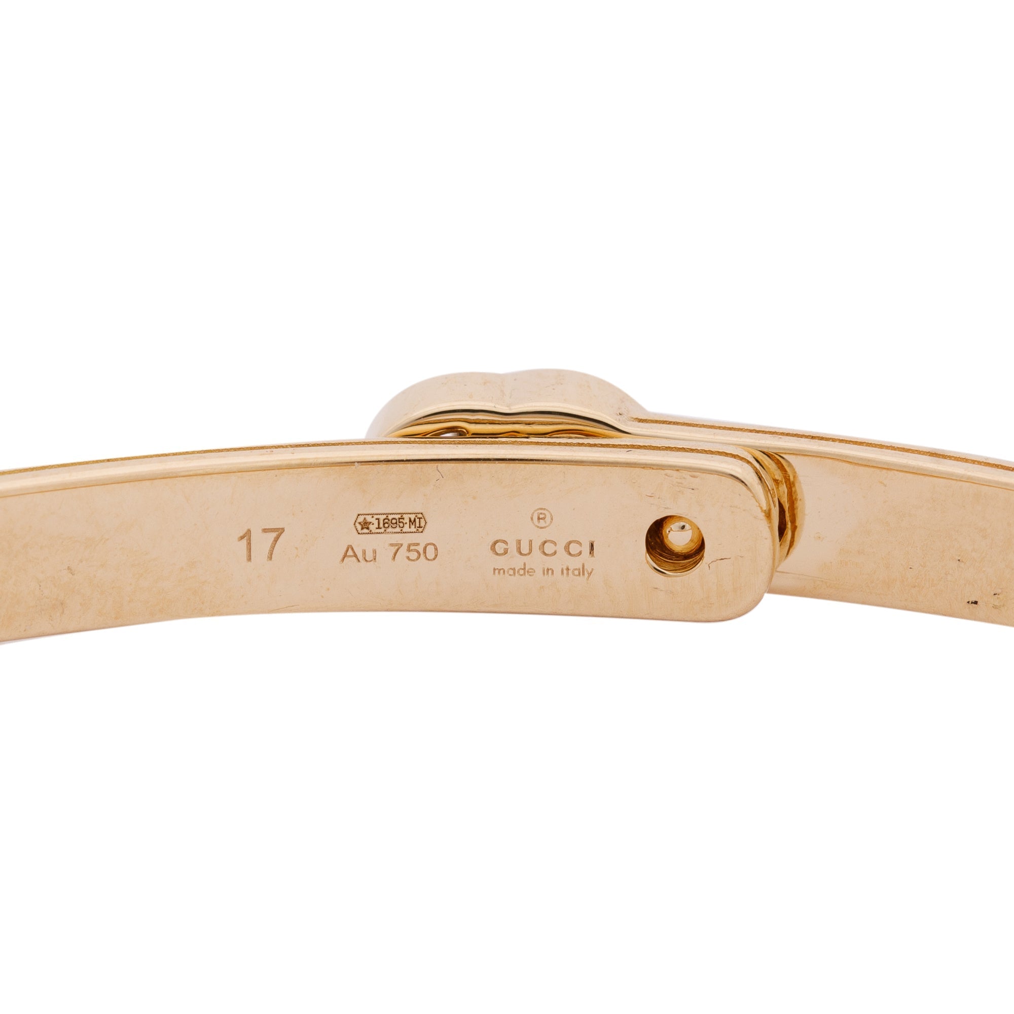 Gucci 18k Yellow Gold Black Diamond Running GG Bangle Bracelet