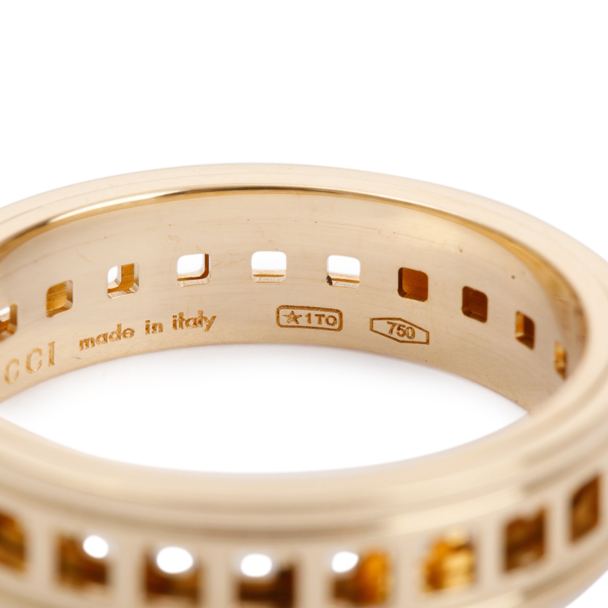 Gucci 18k Yellow Gold Cut Out Spinning Ring, Size 21 9.25