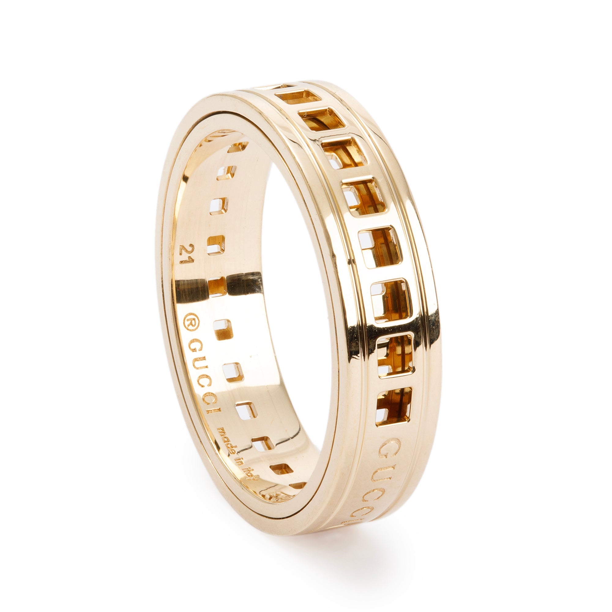 Gucci 18k Yellow Gold Cut Out Spinning Ring, Size 21 9.25