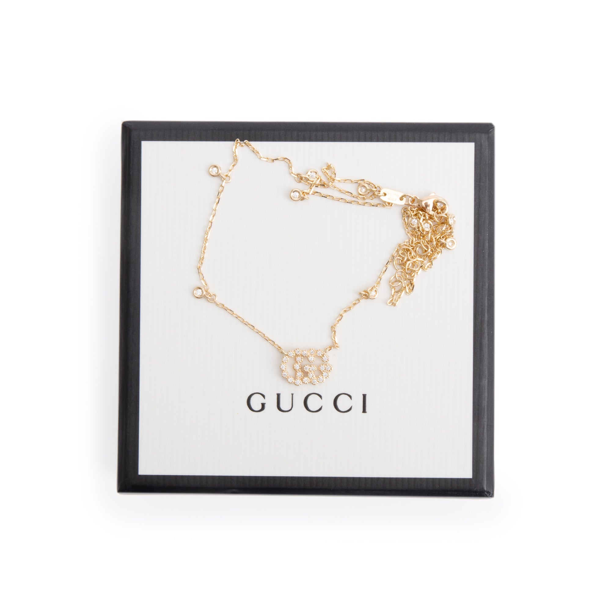 Gucci 18k Yellow Gold Diamond GG Running Necklace w/ Box