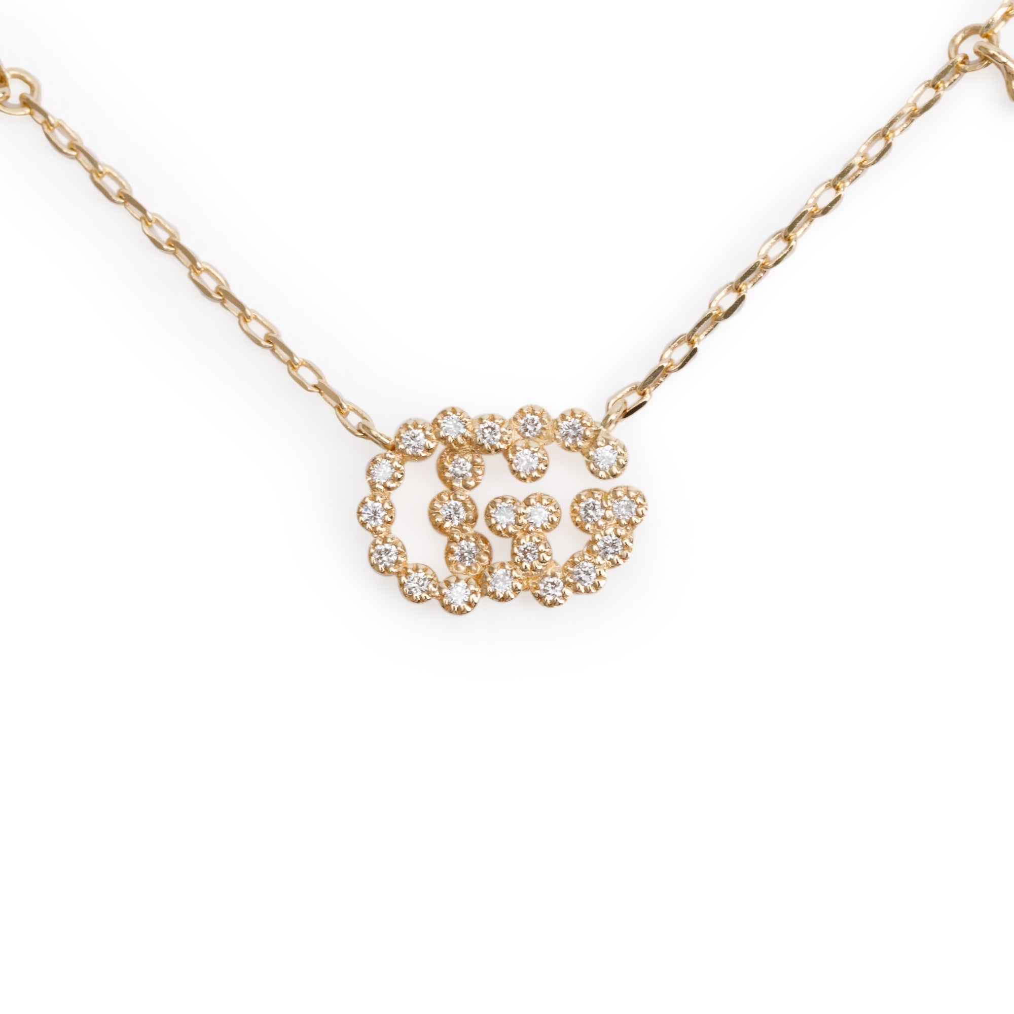 Gucci 18k Yellow Gold Diamond GG Running Necklace w/ Box