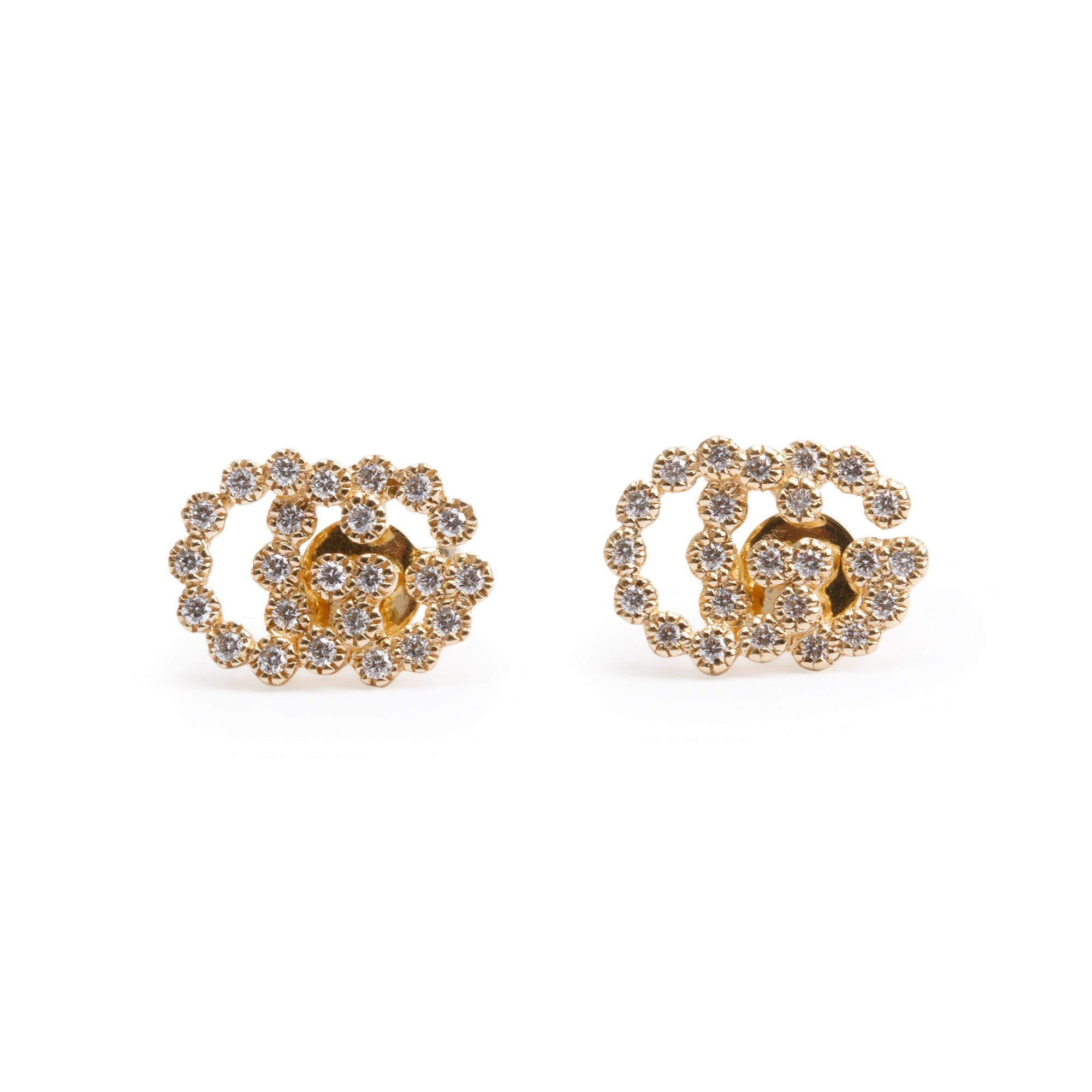 Gucci 18k Yellow Gold Diamond GG Running Stud Earrings w/ Box