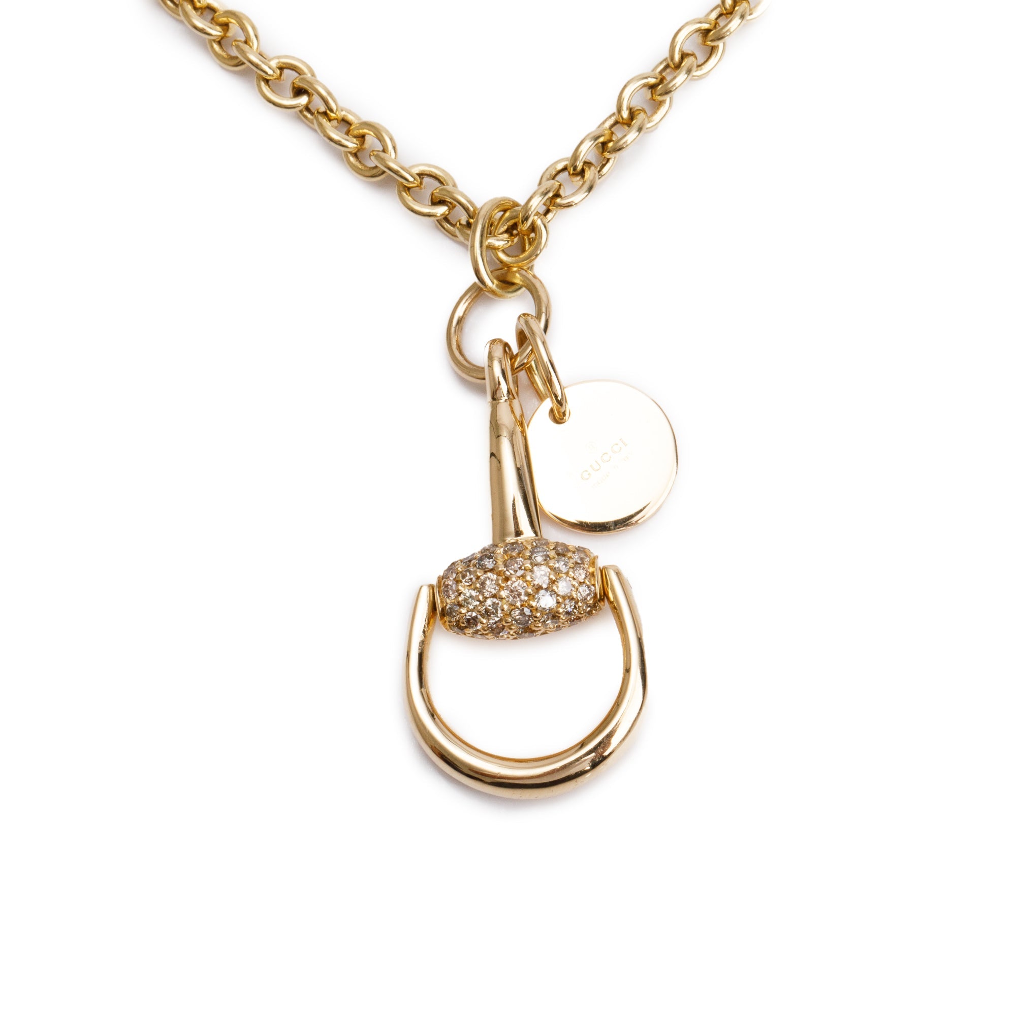 Gucci 18k Yellow Gold Diamond Horsebit Pendant Necklace