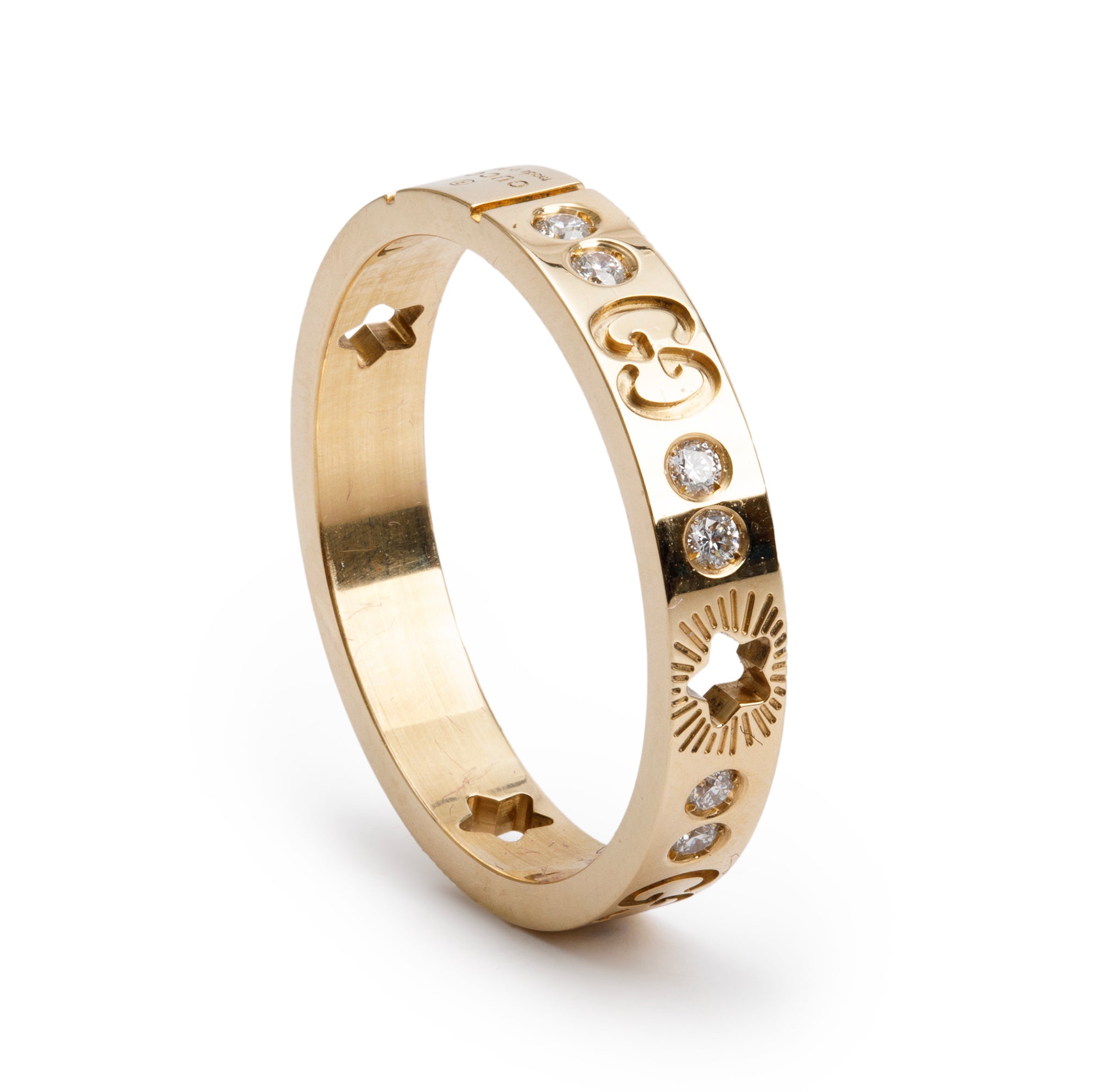 Gucci 18k Yellow Gold Diamond Icon Star Ring, Size 21 9.5 w/ Box