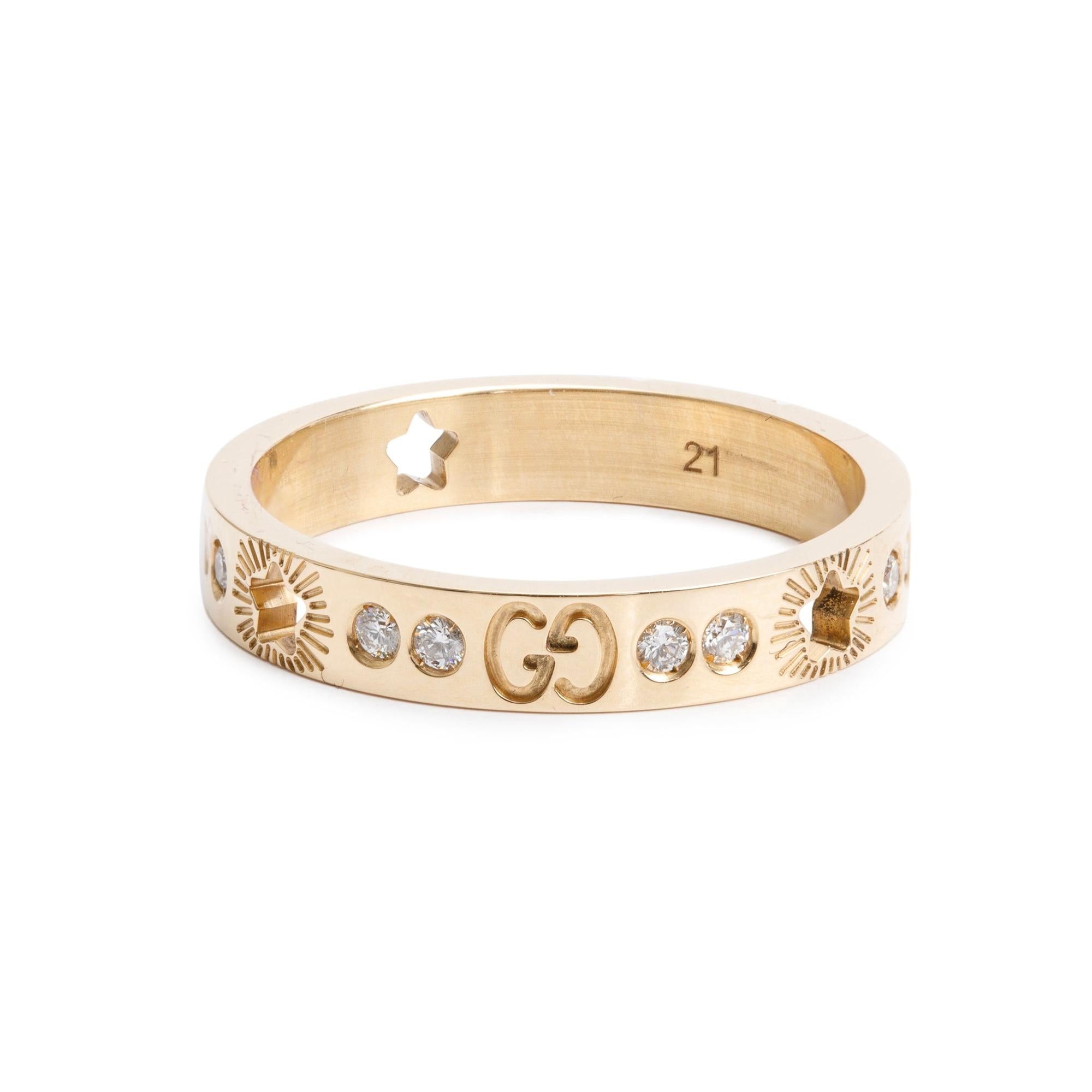 Gucci 18k Yellow Gold Diamond Icon Star Ring, Size 21 9.5 w/ Box