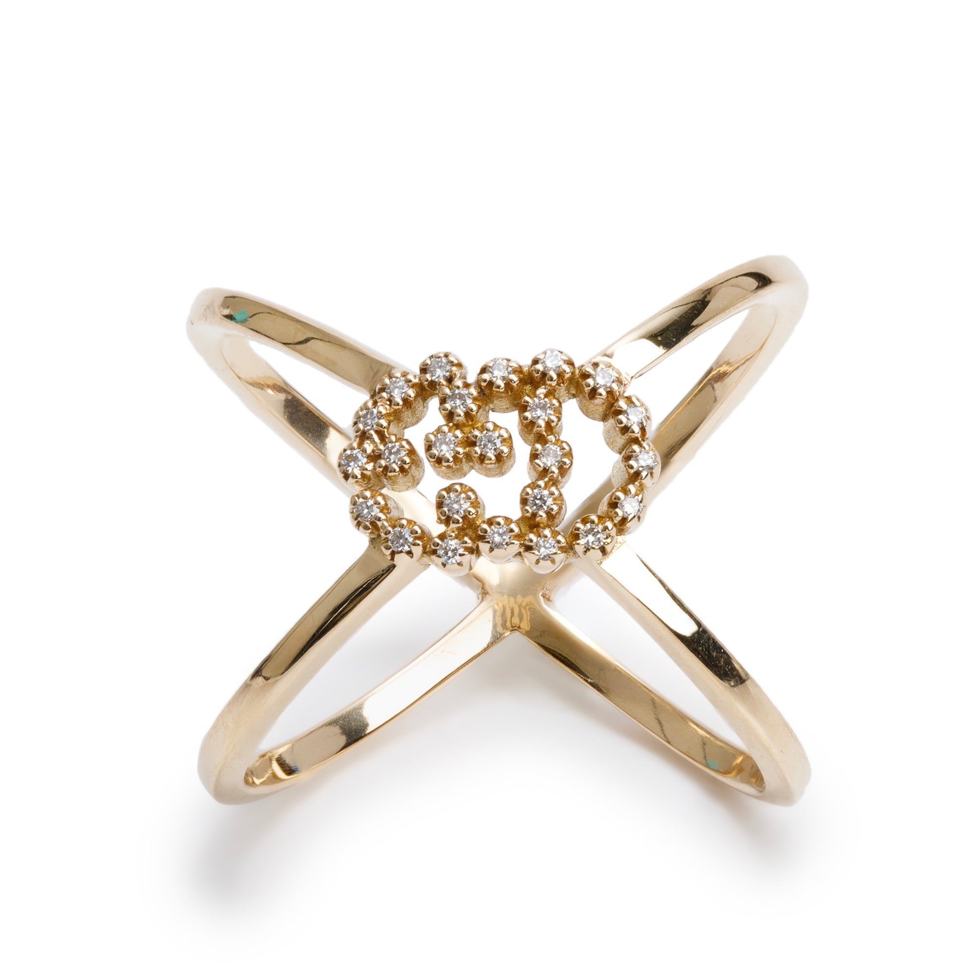 Gucci 18k Yellow Gold Diamond Running G Ring, Size 16 7.5 w/ Box