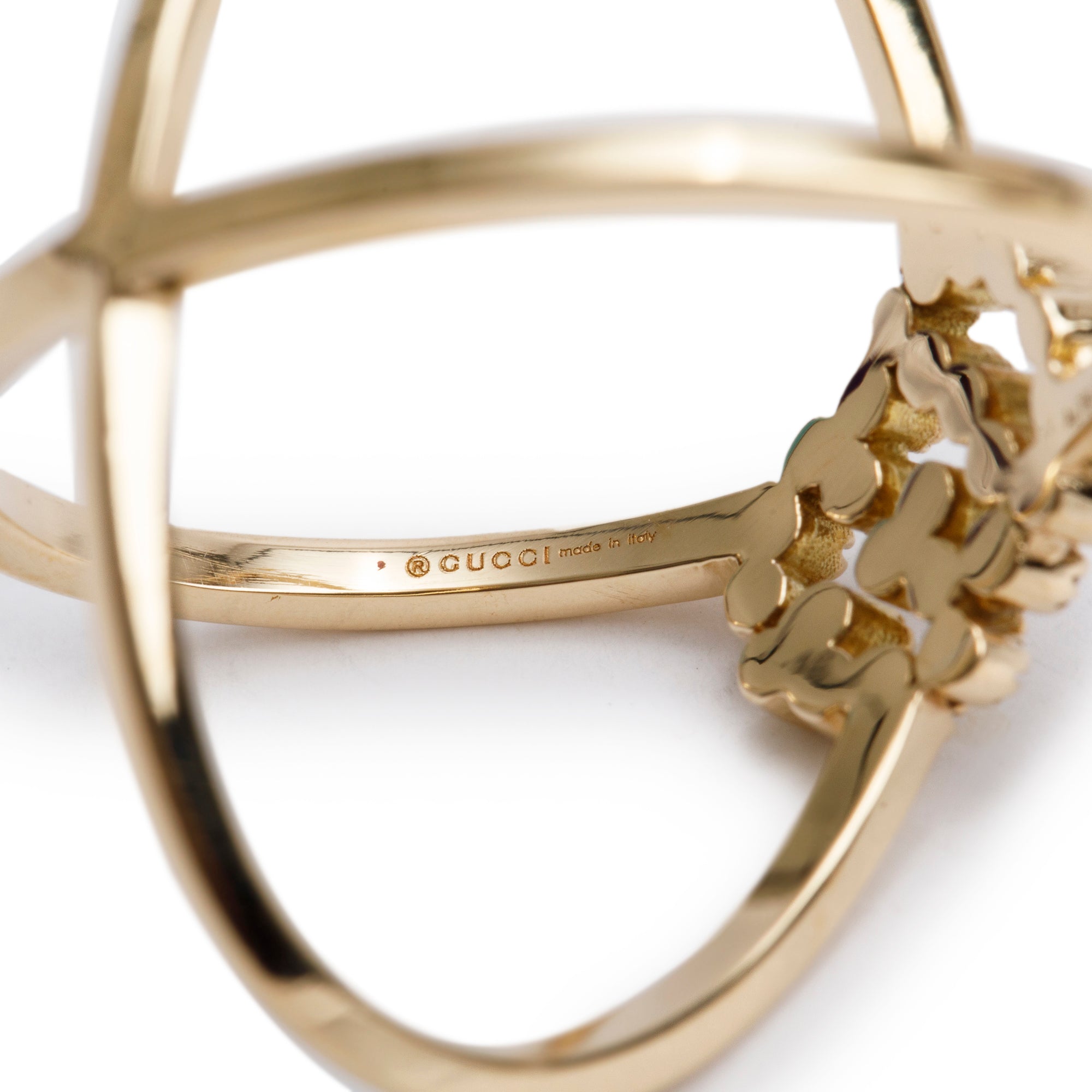 Gucci 18k Yellow Gold Diamond Running G Ring, Size 16 7.5 w/ Box