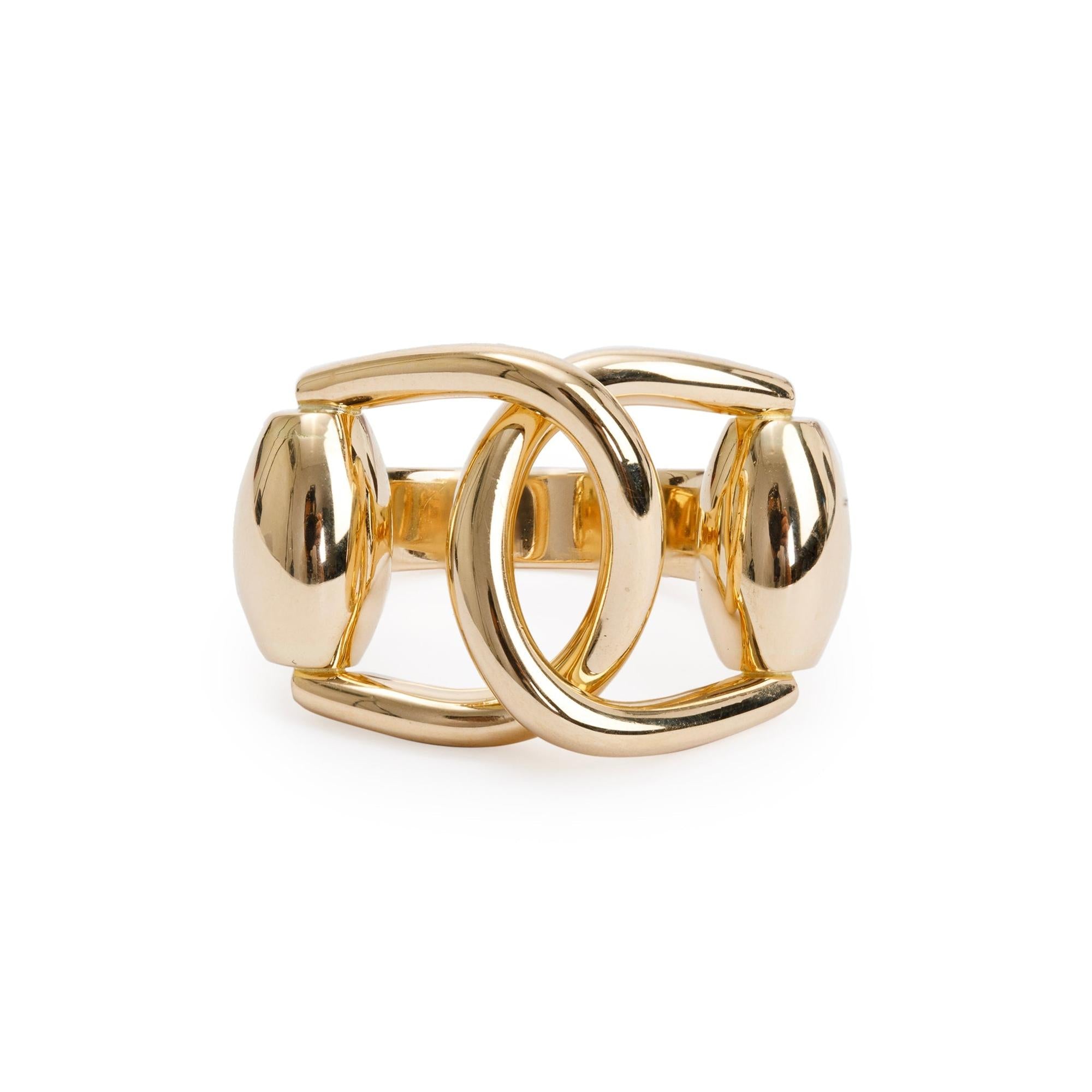 Gucci 18k Yellow Gold Double Horsebit Ring, Size 17 6.5 w/ Box
