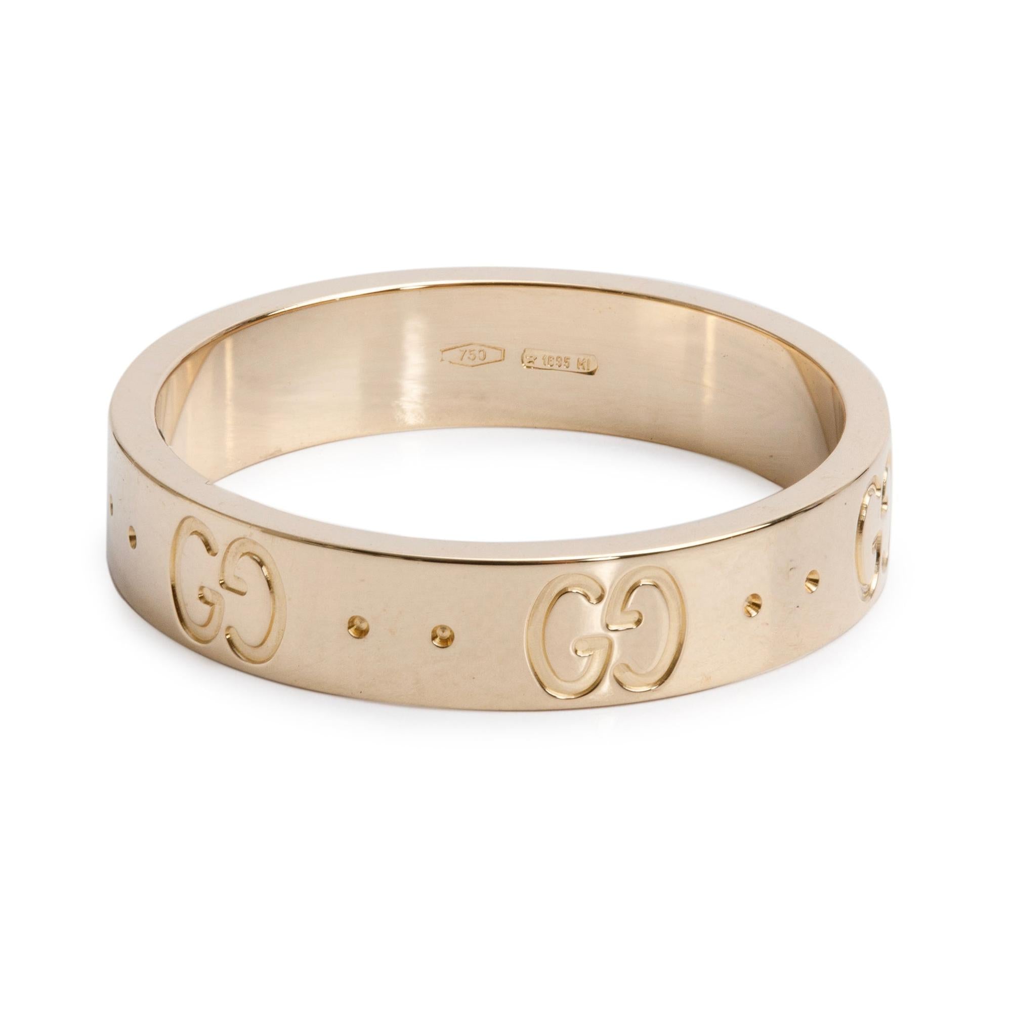Gucci 18k Yellow Gold Icon 4 MM Thin Band Ring, Size 13 6.5