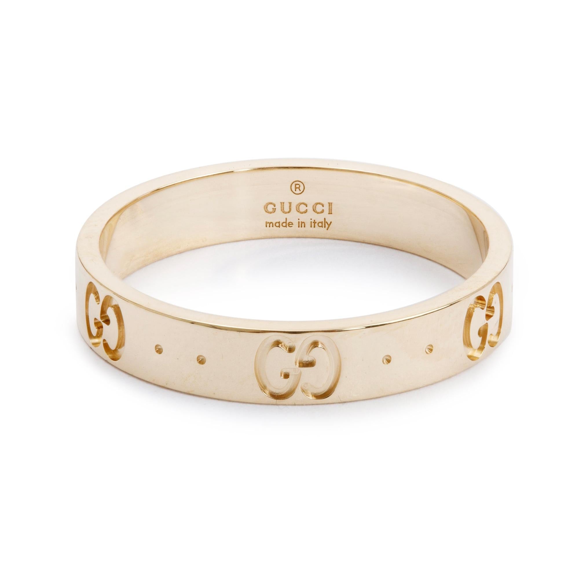 Gucci 18k Yellow Gold Icon 4 MM Thin Band Ring, Size 20 9.25 w/ Box