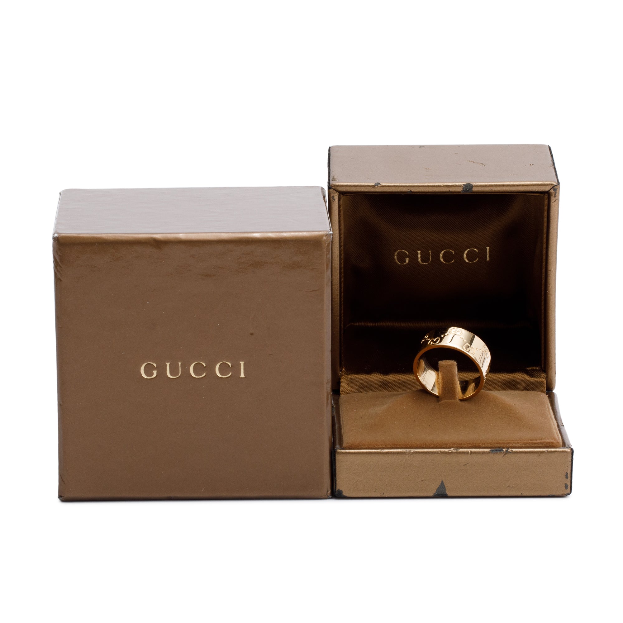 Gucci 18k Yellow Gold Icon 9 MM Wide Band Ring, Size 22 10 w/ Box