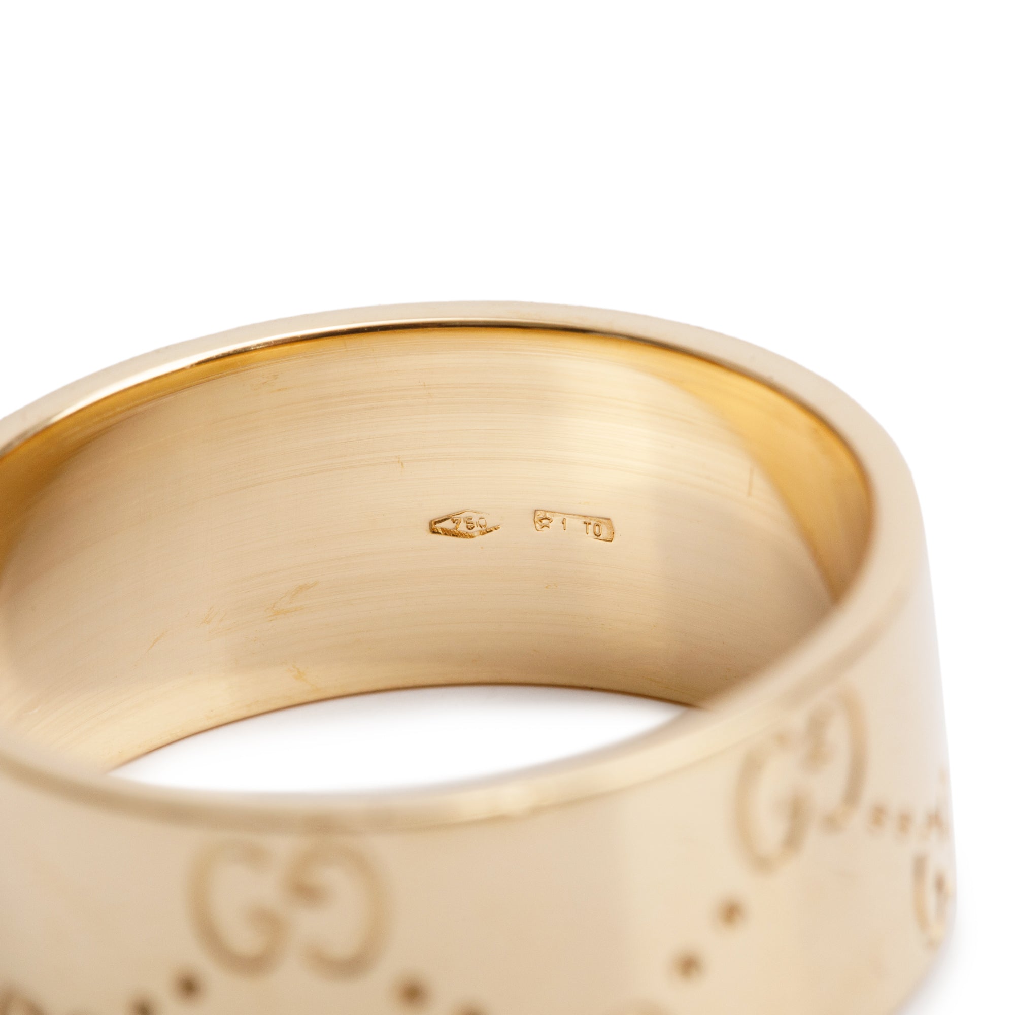 Gucci 18k Yellow Gold Icon 9 MM Wide Band Ring, Size 22 10 w/ Box