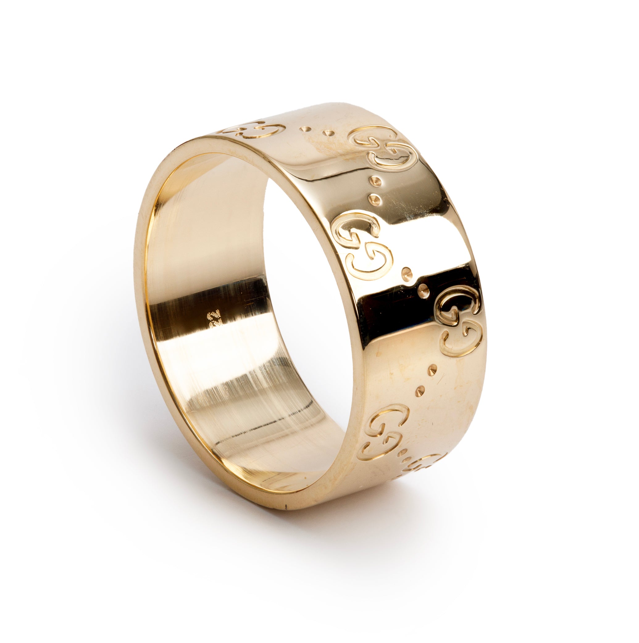 Gucci 18k Yellow Gold Icon 9 MM Wide Band Ring, Size 22 10 w/ Box