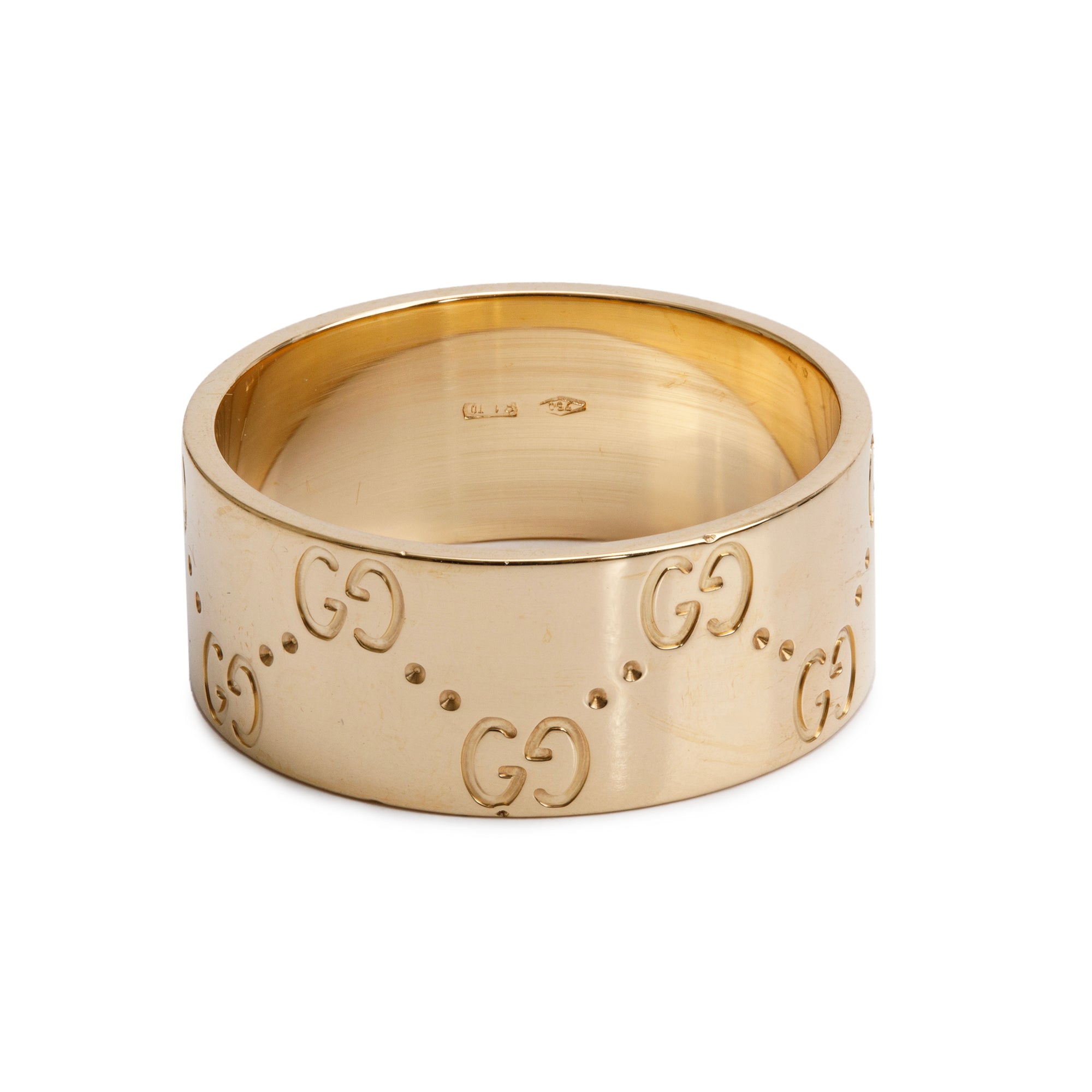 Gucci 18k Yellow Gold Icon 9 MM Wide Band Ring, Size 22 10 w/ Box