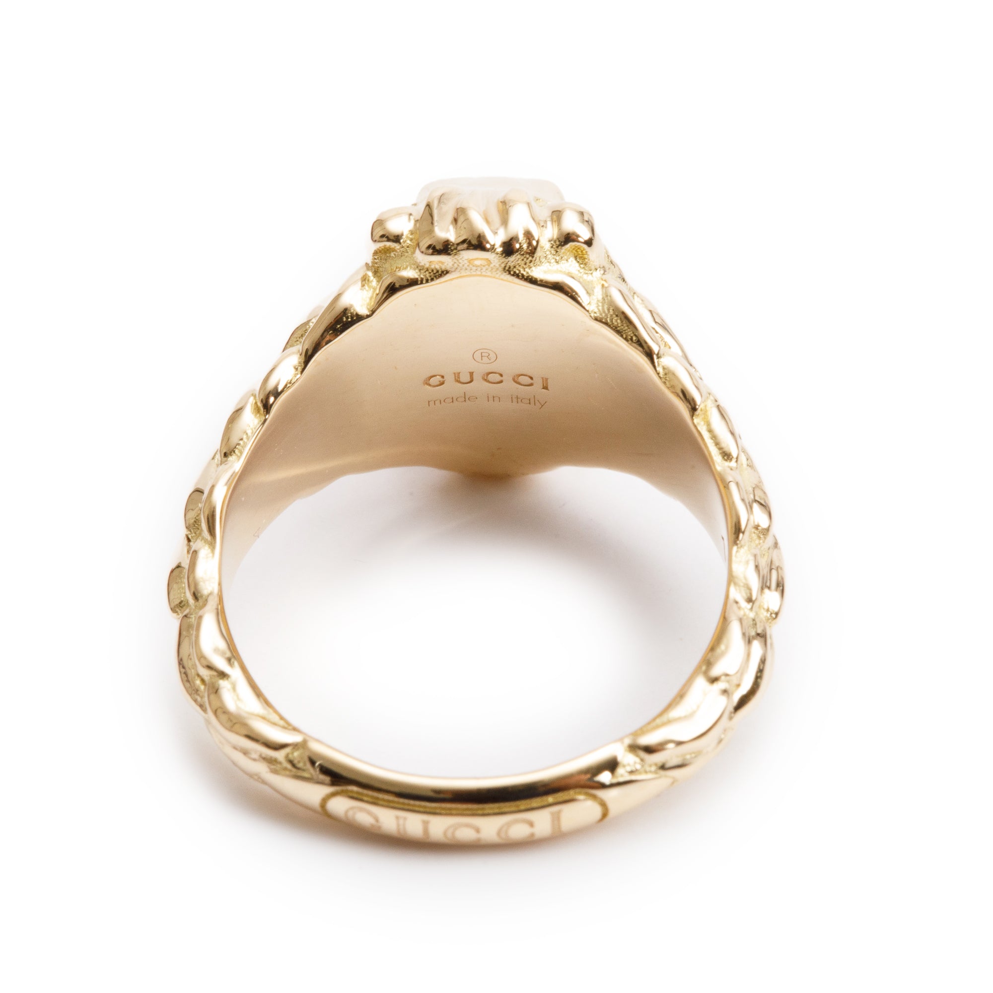 Gucci 18k Yellow Gold Lion Head Ring with Fire Opal & Diamonds, Size 10 5.25 w/ Box