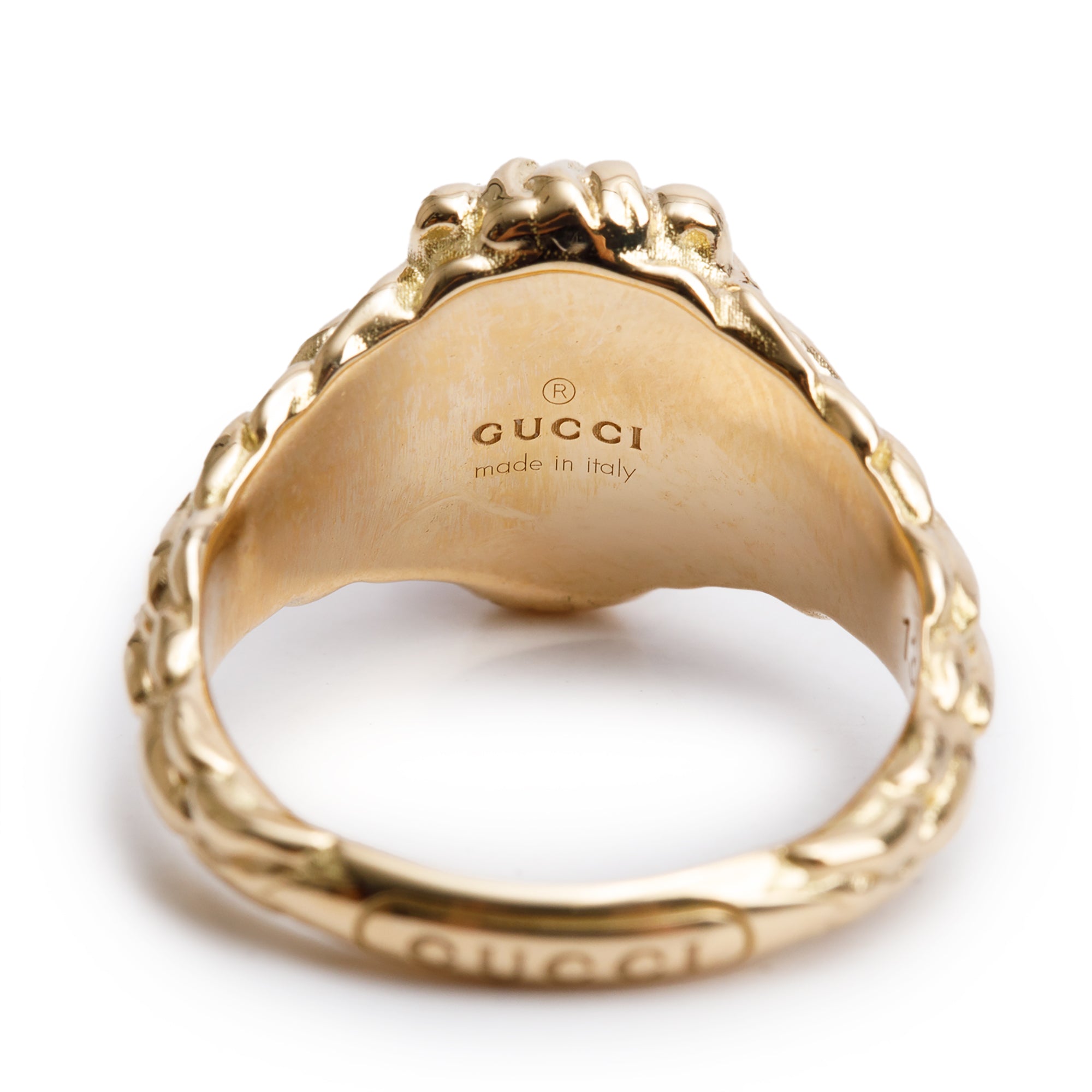 Gucci 18k Yellow Gold Lion Head Ring with Fire Opal & Diamonds, Size 13 6.25