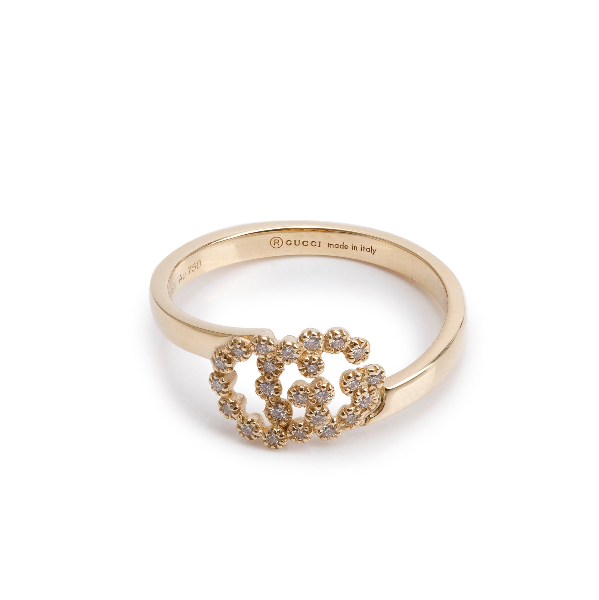 Gucci 18k Yellow Gold Pave Diamond Running GG Ring, Size 15 7.25 w/ Box