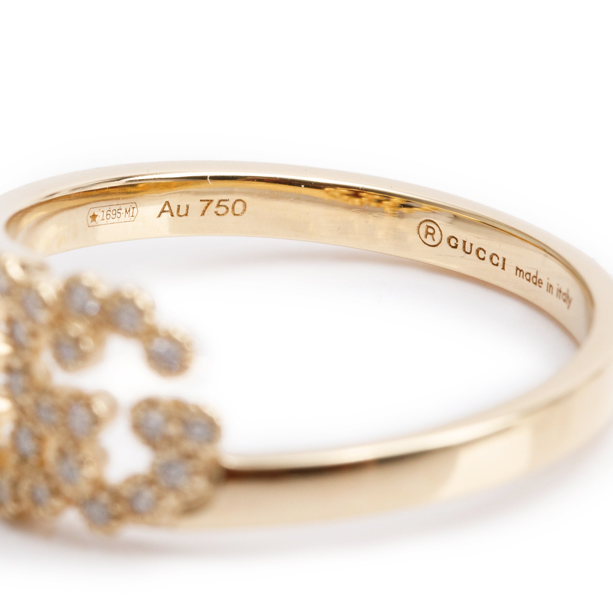 Gucci 18k Yellow Gold Pave Diamond Running GG Ring, Size 15 7.25 w/ Box