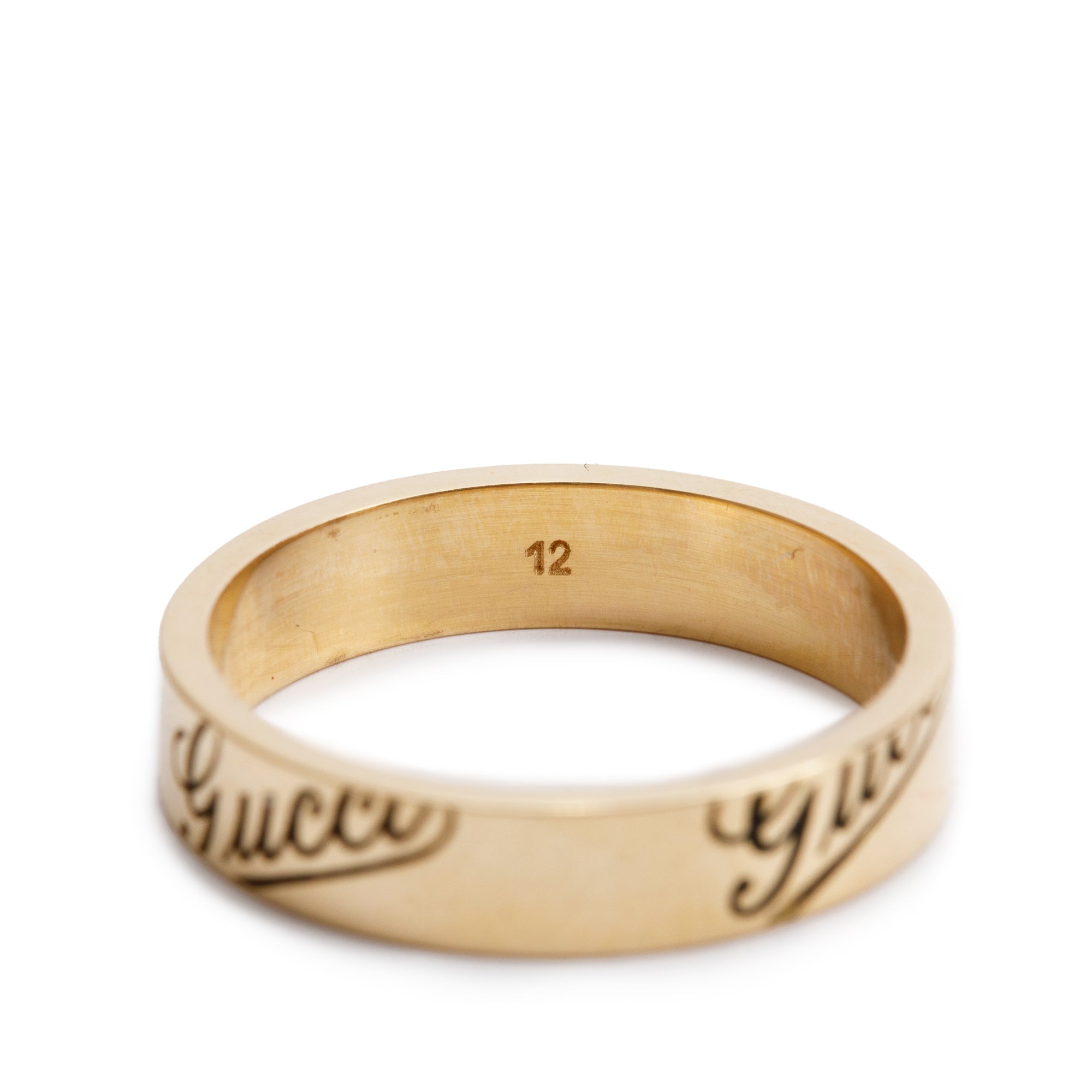 Gucci 18k Yellow Gold Script 4MM Band Ring, Size 12 6