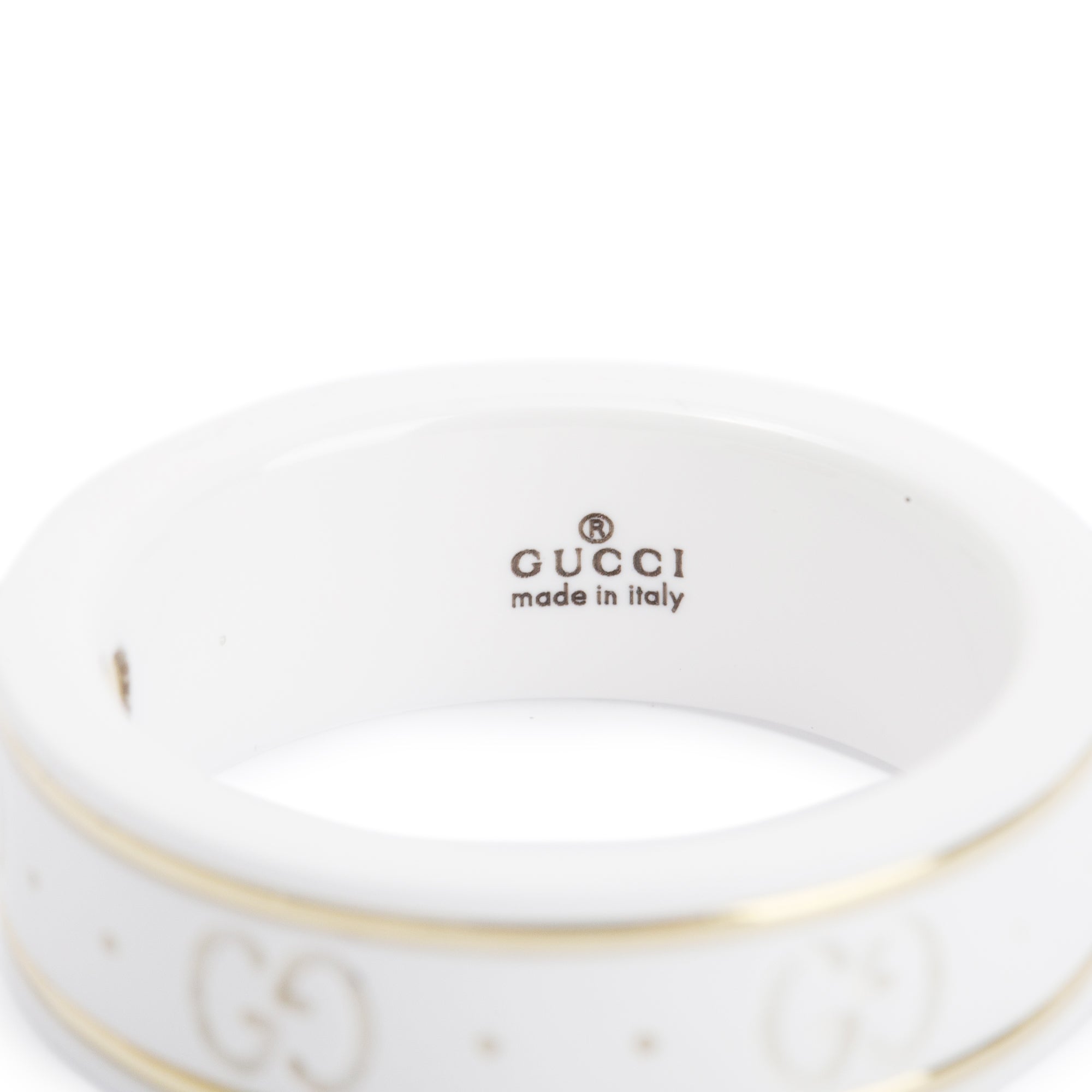 Gucci 18k Yellow Gold & White Zirconia Icon Ring, Size 15 7