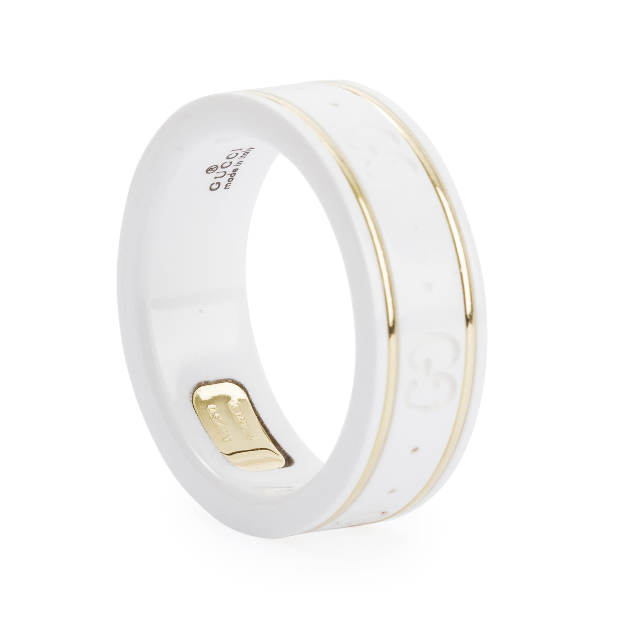 Gucci 18k Yellow Gold & White Zirconia Icon Ring, Size 15 7