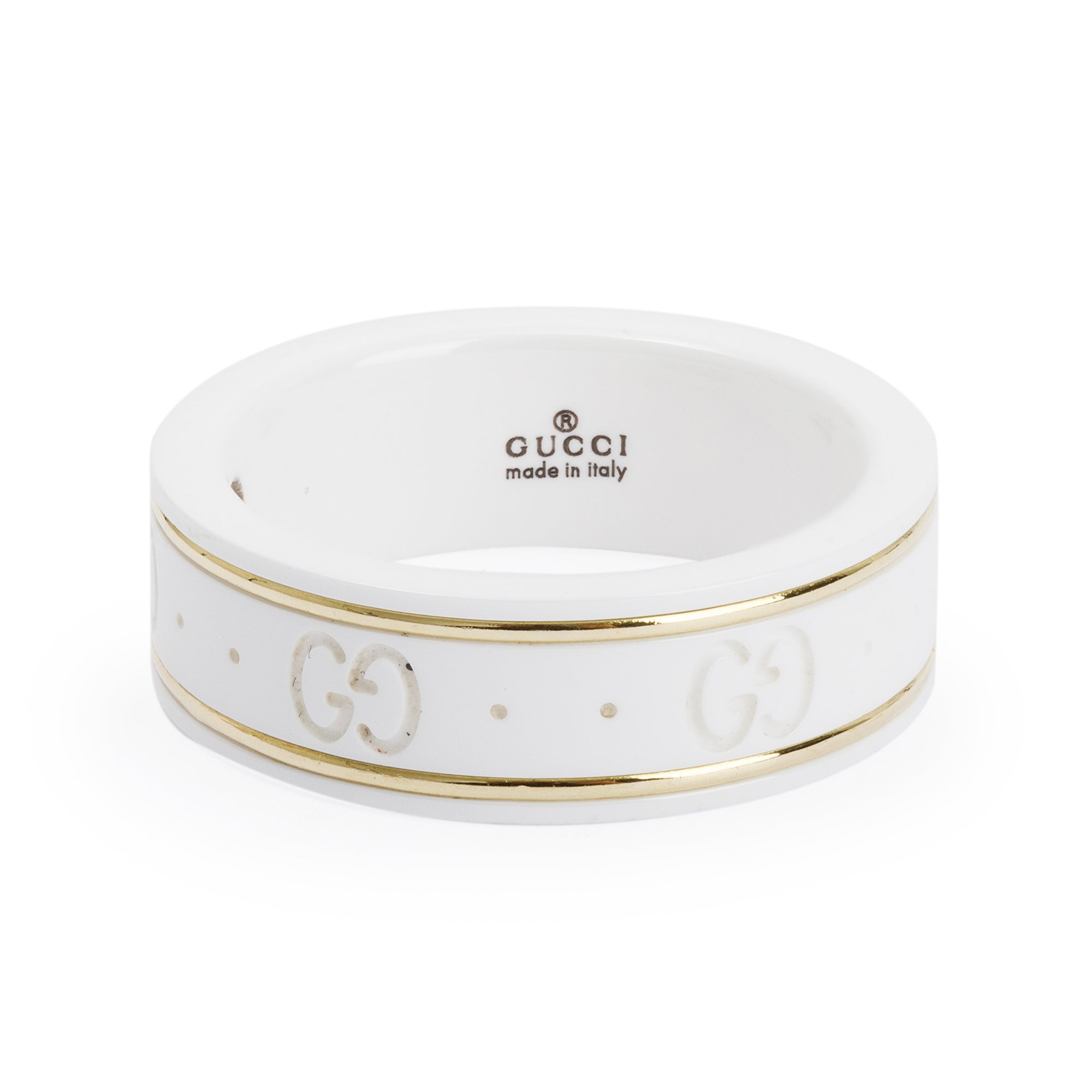 Gucci 18k Yellow Gold & White Zirconia Icon Ring, Size 15 7