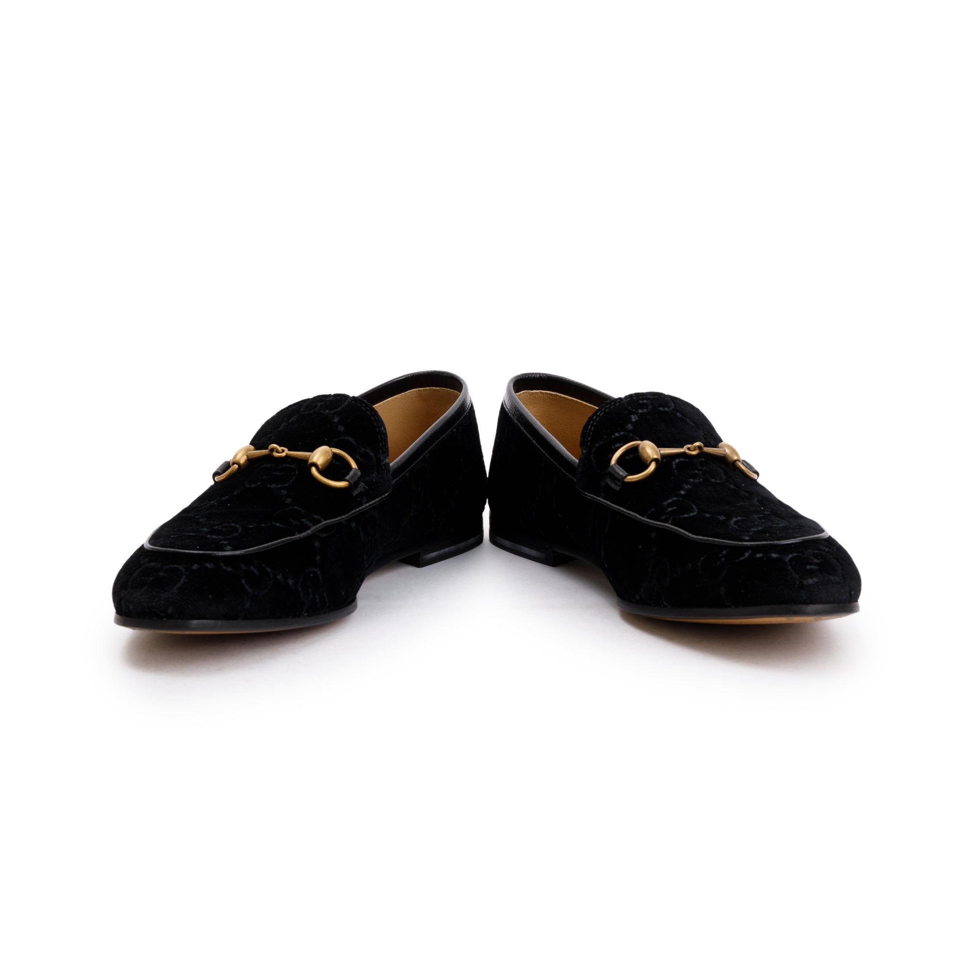 Gucci 2020 Black GG Velvet Jordaan Horsebit Accent Loafers, Size 6.5 w/ Box & Receipt