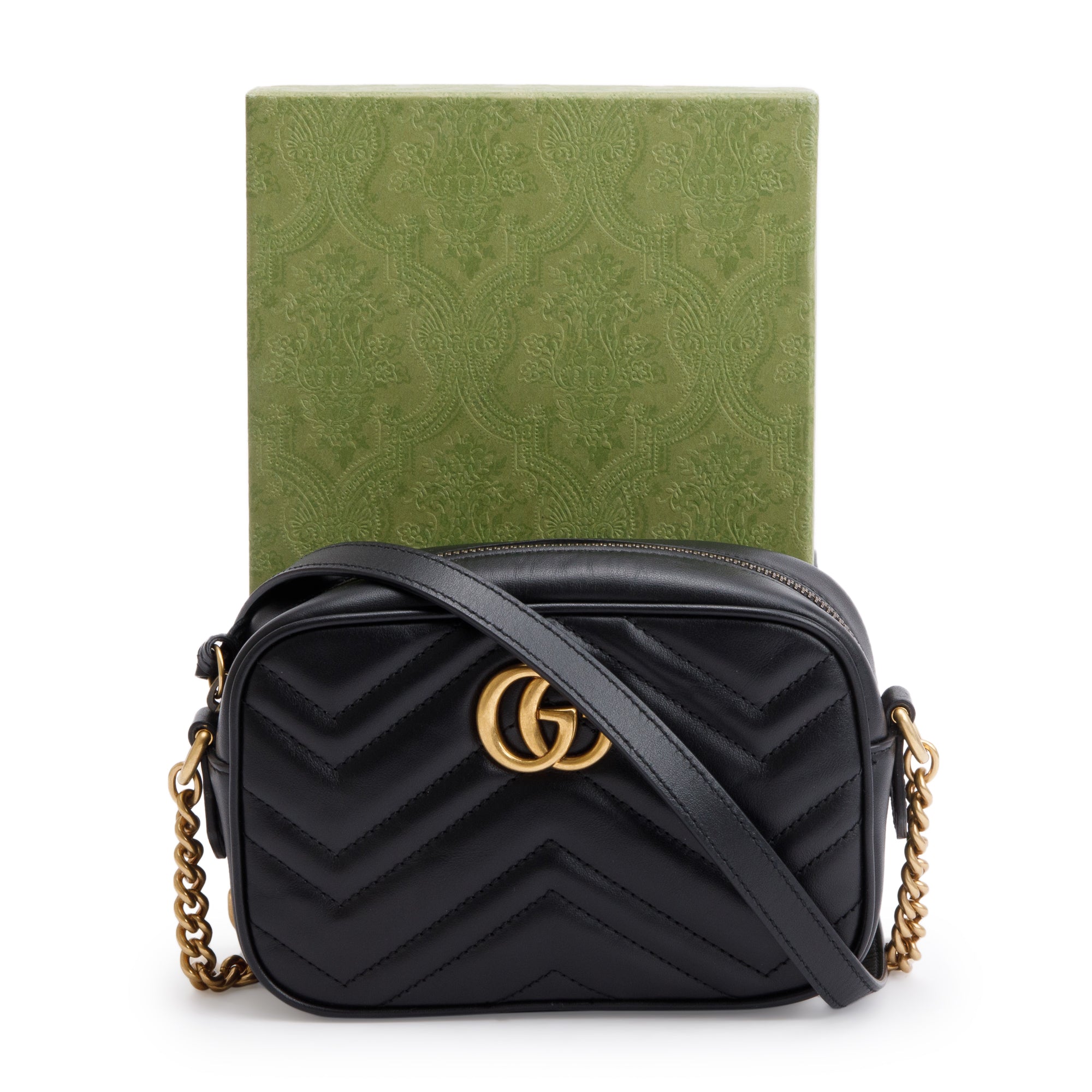 Gucci 2021 Black GG Marmont Matelasse Mini Shoulder Bag w/ Box & Receipt