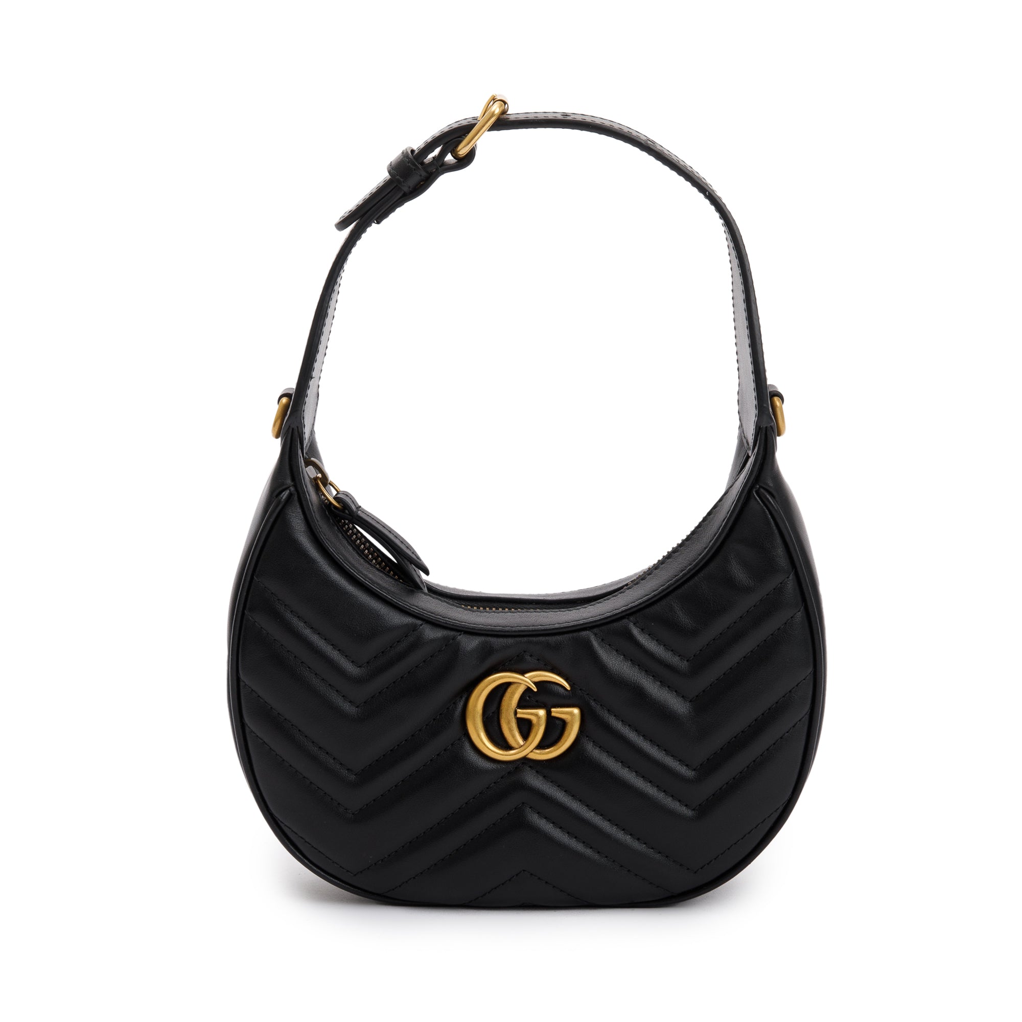 Gucci 2022 Black GG Marmont Half-Moon Shaped Mini Bag w/ Box & Receipt