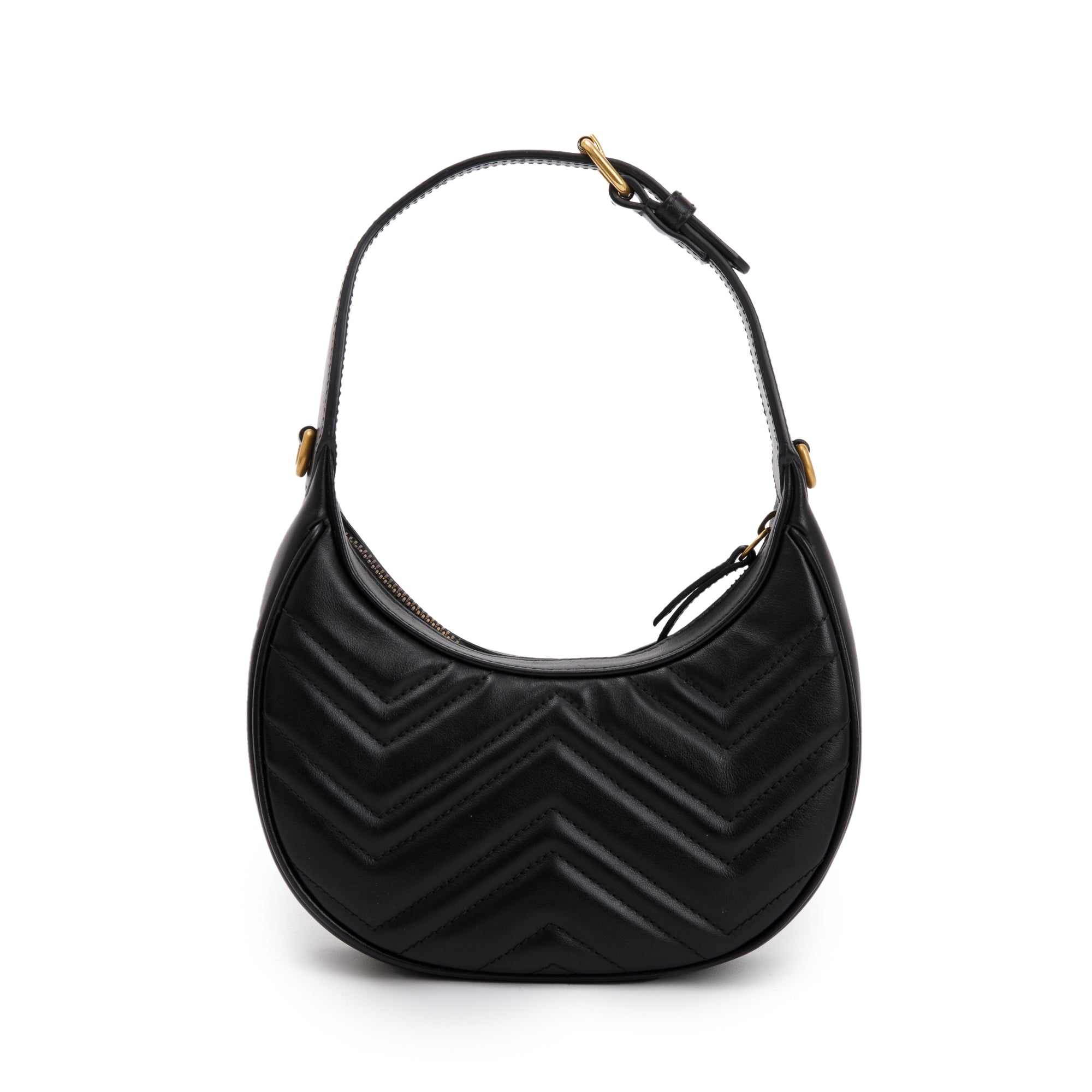 Gucci 2022 Black GG Marmont Half-Moon Shaped Mini Bag w/ Box & Receipt