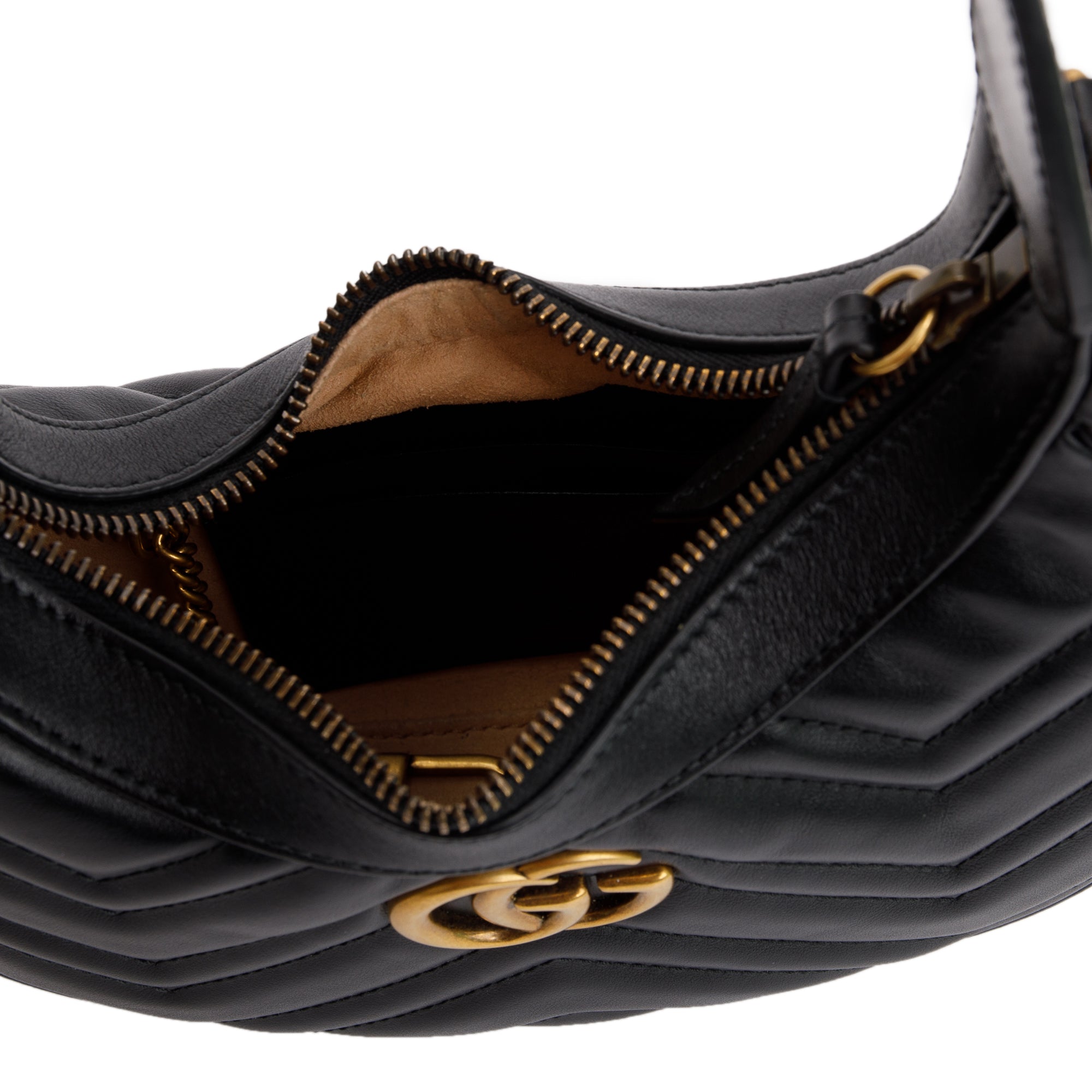 Gucci 2022 Black GG Marmont Half-Moon Shaped Mini Bag w/ Box & Receipt