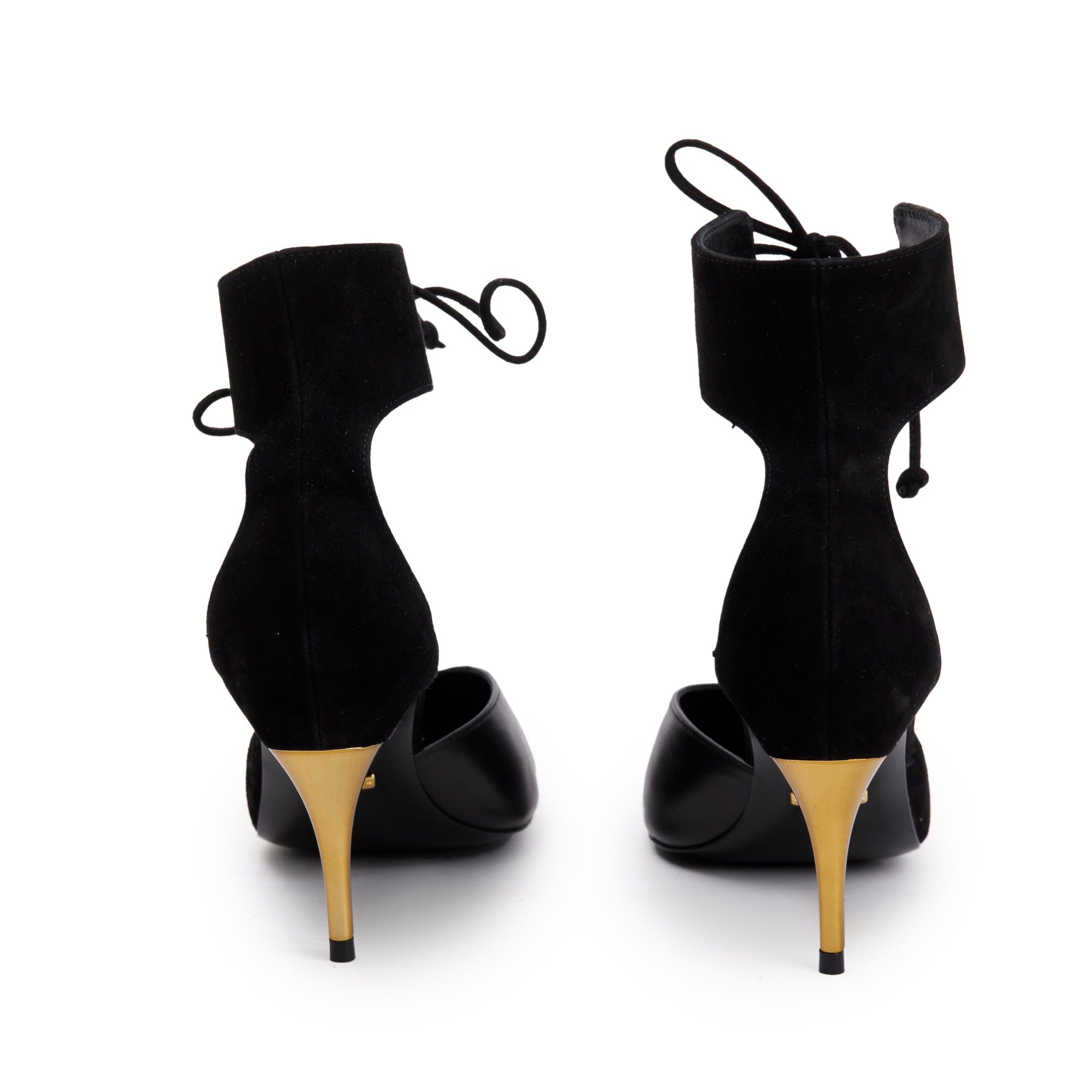 Gucci 2022 Black Suede & Nappa Leather Mid-Heel Lace-Up Pumps, Size 37.5 w/ Box