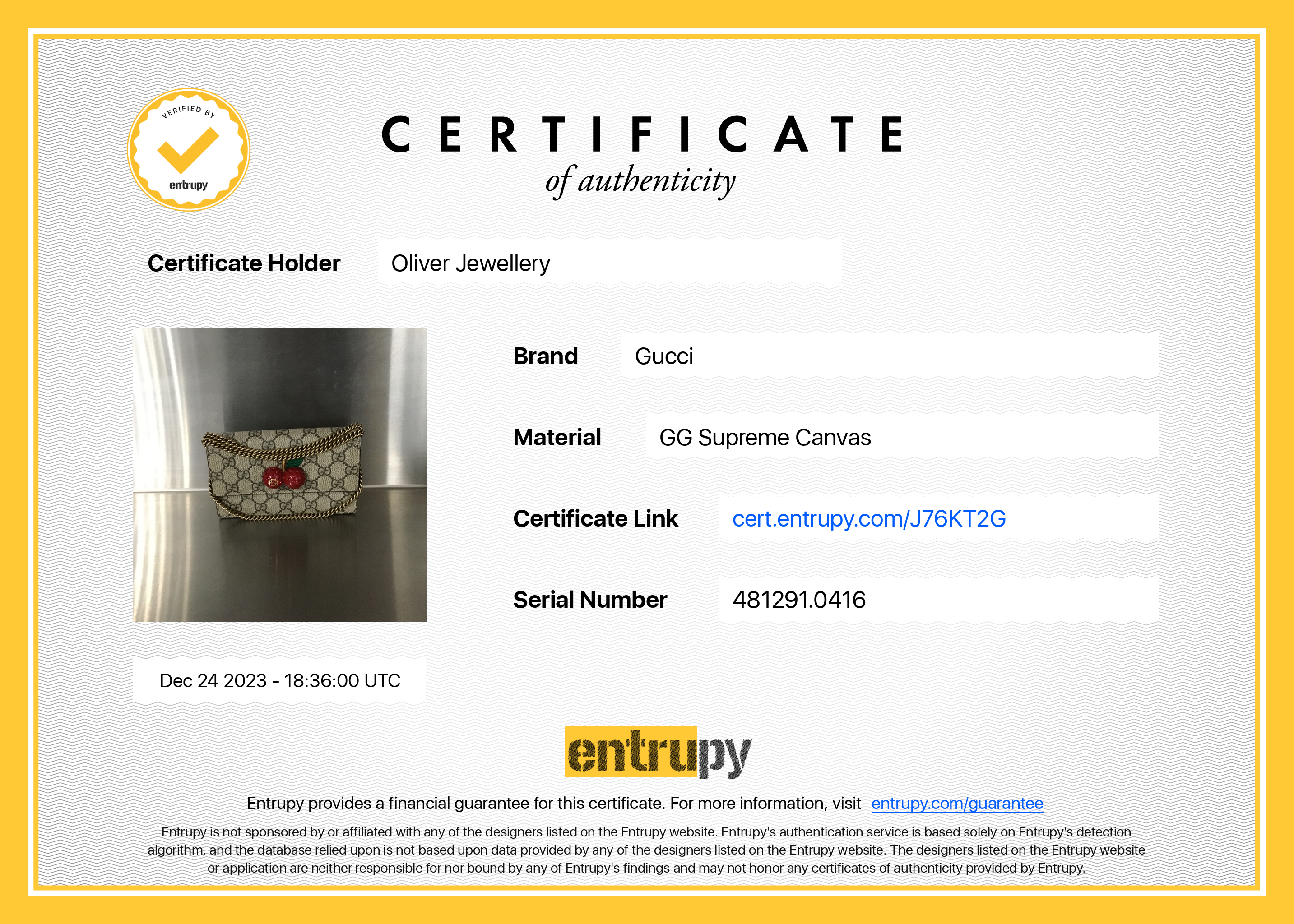 Gucci 2022 GG Supreme Cherry Mini Wallet On Chain w/ Box & Receipt