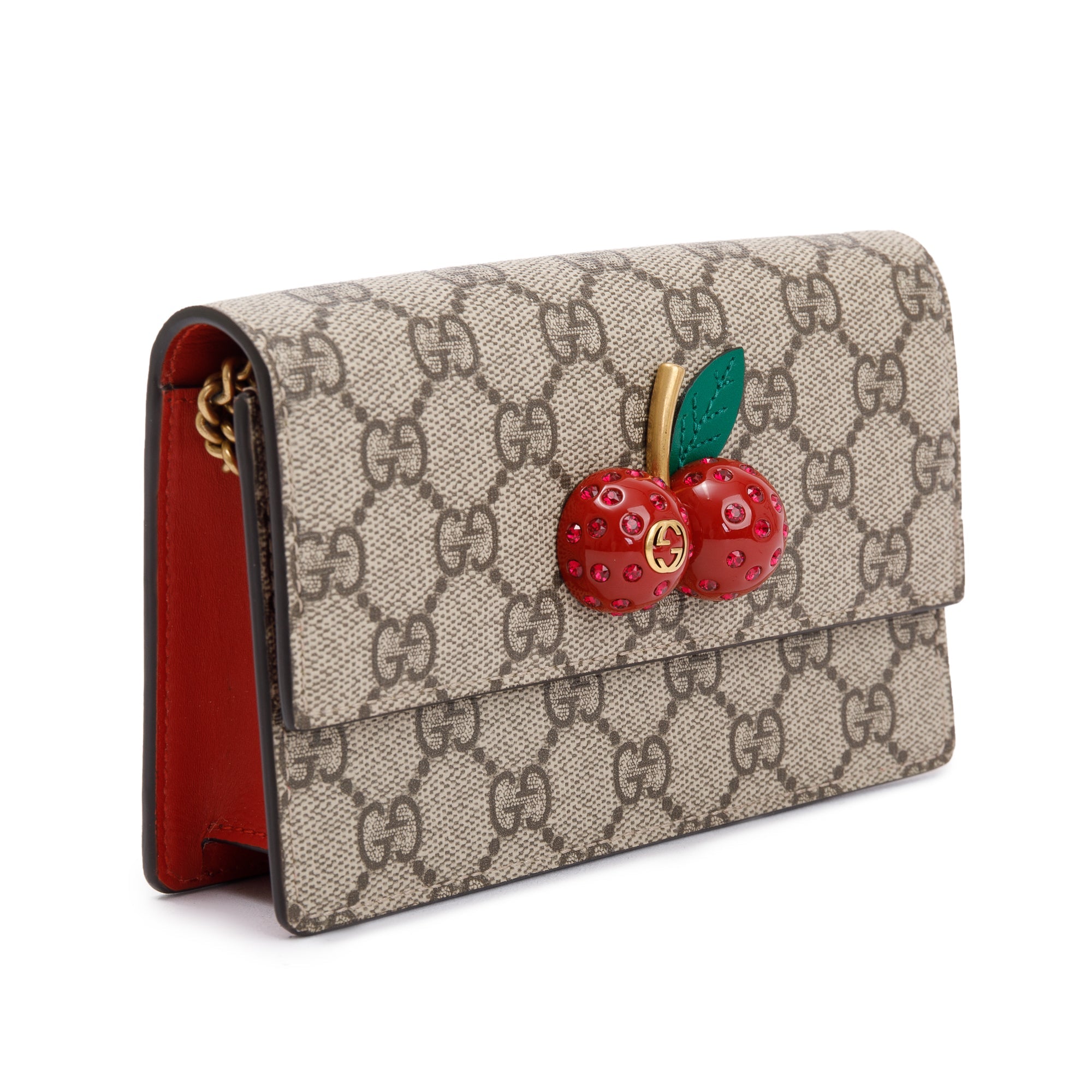 Gucci 2022 GG Supreme Cherry Mini Wallet On Chain w/ Box & Receipt