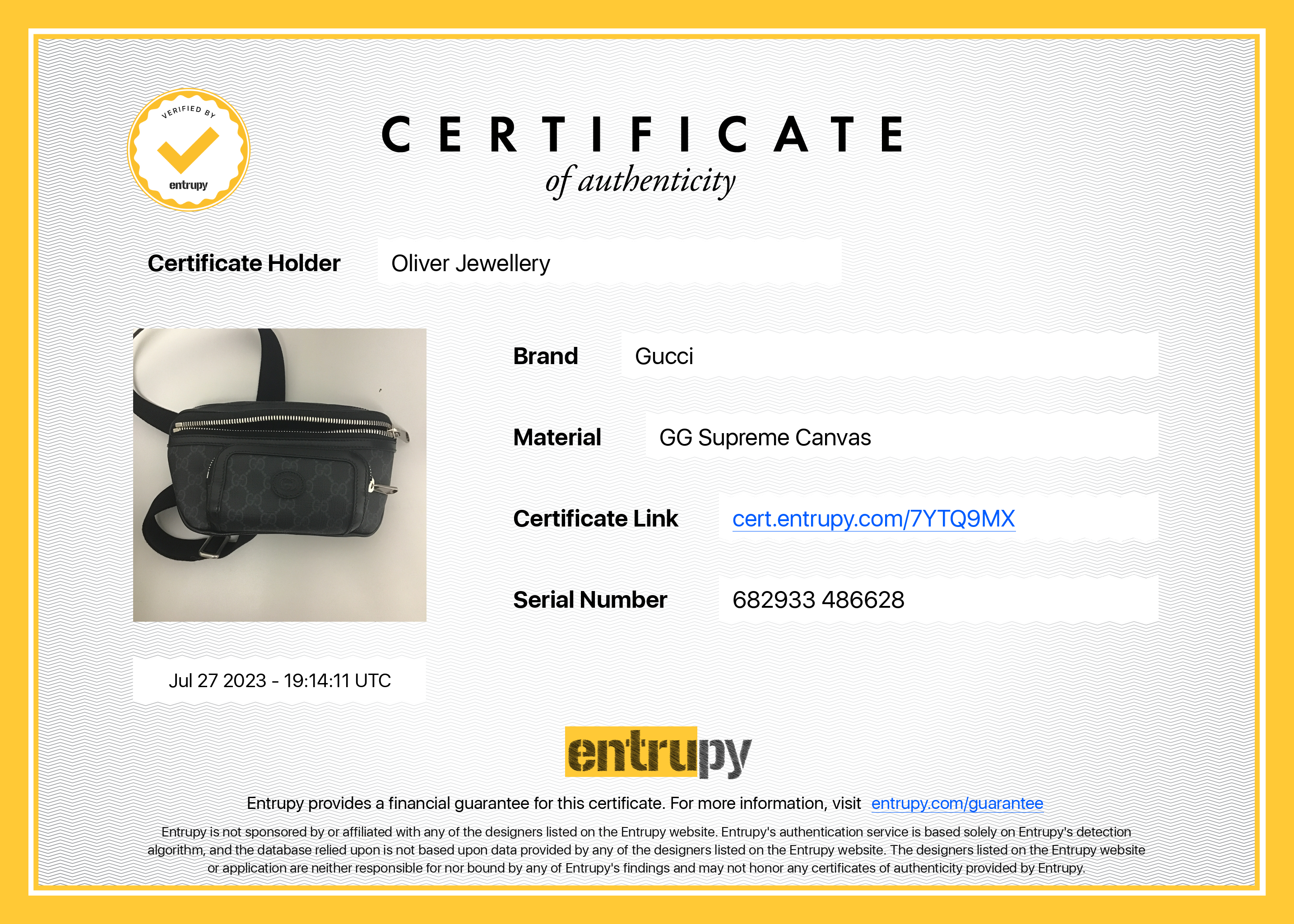 Gucci 2023 Black GG Supreme Interlocking G Belt Bag w/ Box & Receipt